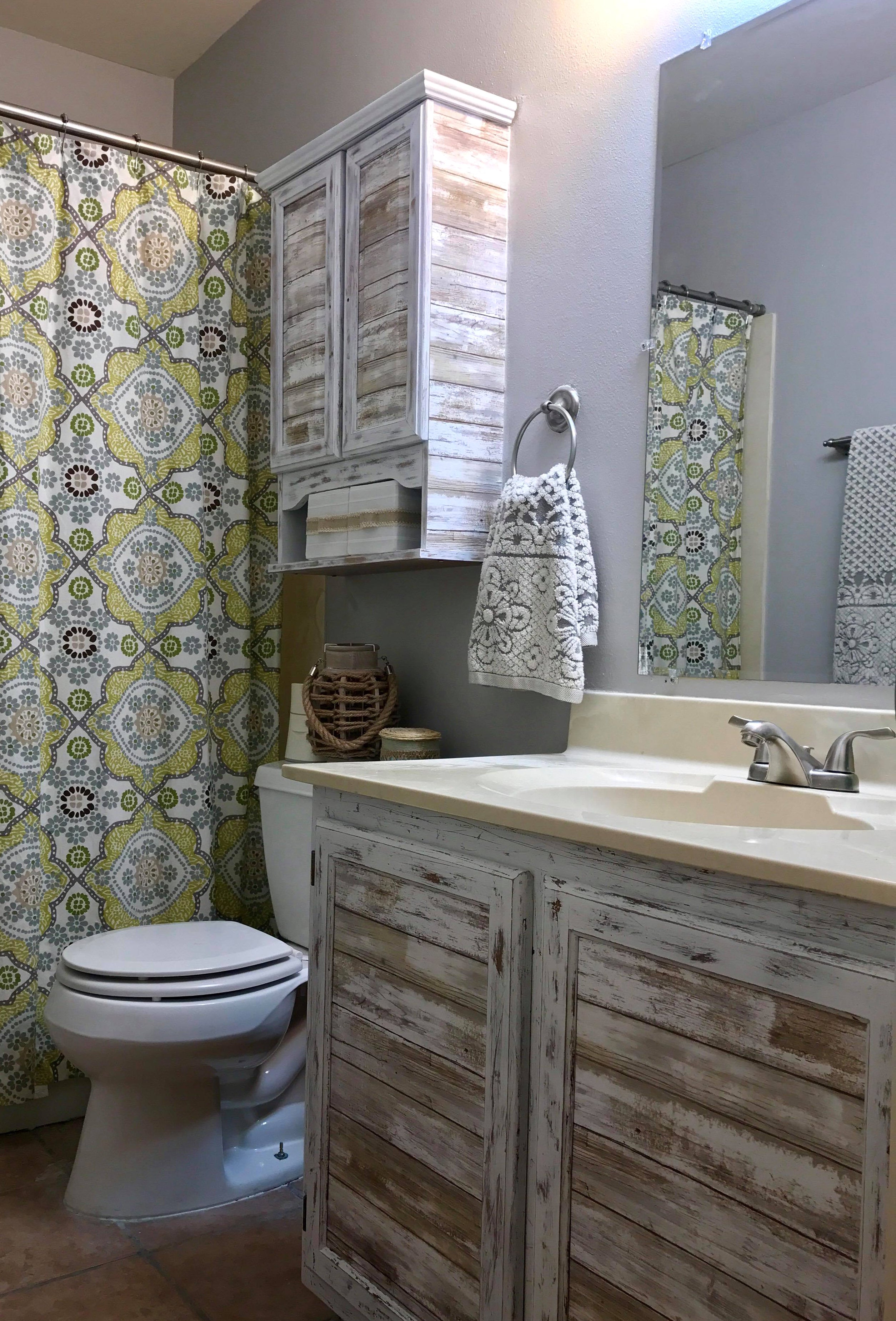 Farmhouse Chic Bathroom with Peel and Stick Wallpaper