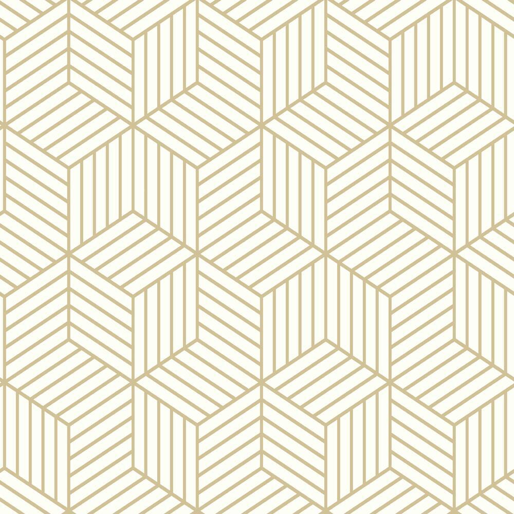 Striped Hexagon Peel and Stick Wallpaper Peel and Stick Wallpaper RoomMates Roll White & Gold 