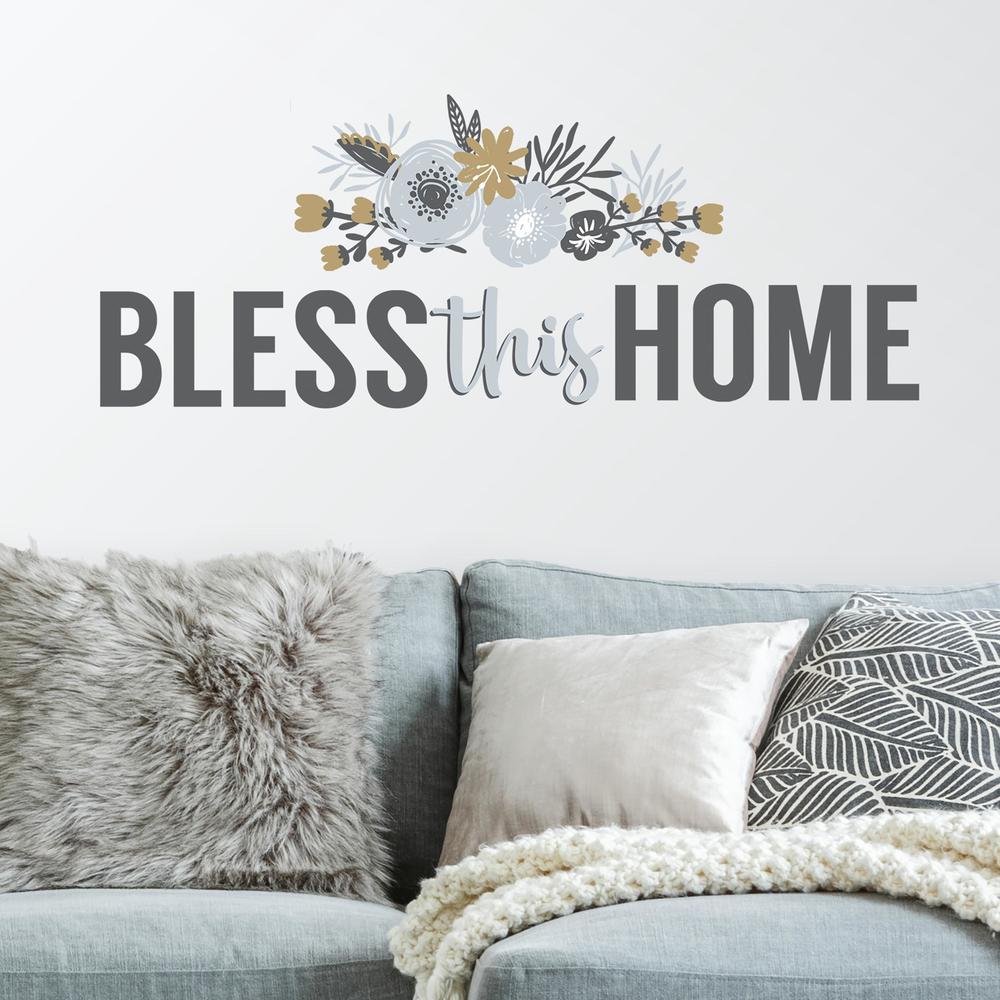 Bless This Home Floral Wall Quote Peel and Stick Wall Decals Wall Decals RoomMates   