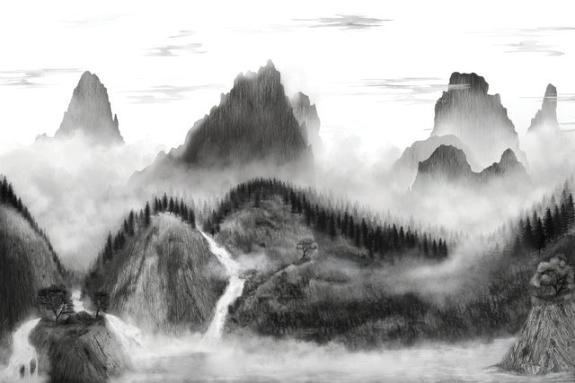 Majestic Mountains Peel and Stick Wallpaper Mural Wall Murals RoomMates Each Black 