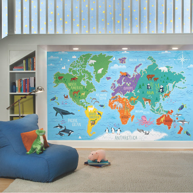 World Map Peel and Stick Wallpaper Mural Wall Murals RoomMates   