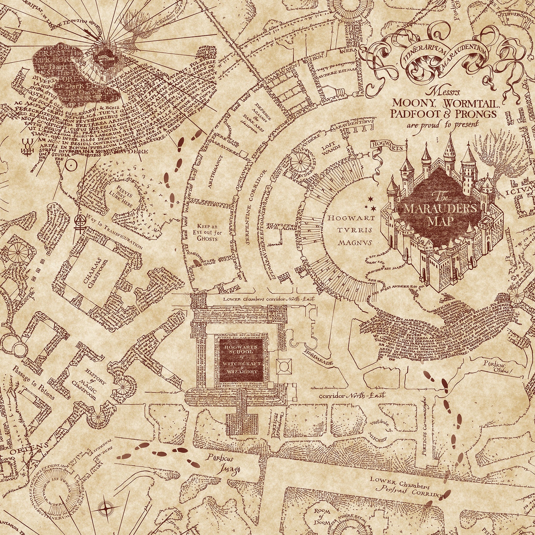 Harry Potter Marauder's Map Peel & Stick Wallpaper Peel and Stick Wallpaper RoomMates Roll Red 