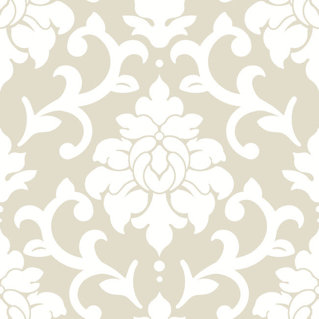 Damask Peel & Stick Wallpaper Peel and Stick Wallpaper RoomMates Roll Taupe 