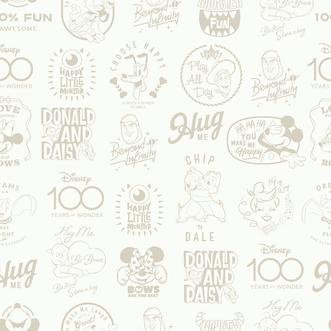 Disney 100th Anniversary Icons Peel & Stick Wallpaper Peel and Stick Wallpaper RoomMates Roll Beige 