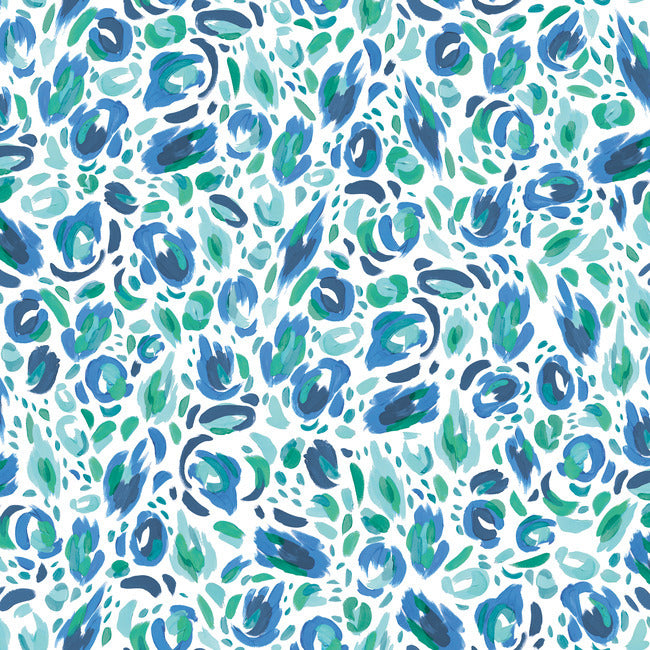 EttaVee Brushstroke Leopard Peel & Stick Wallpaper Peel and Stick Wallpaper RoomMates Roll Blue & Green 