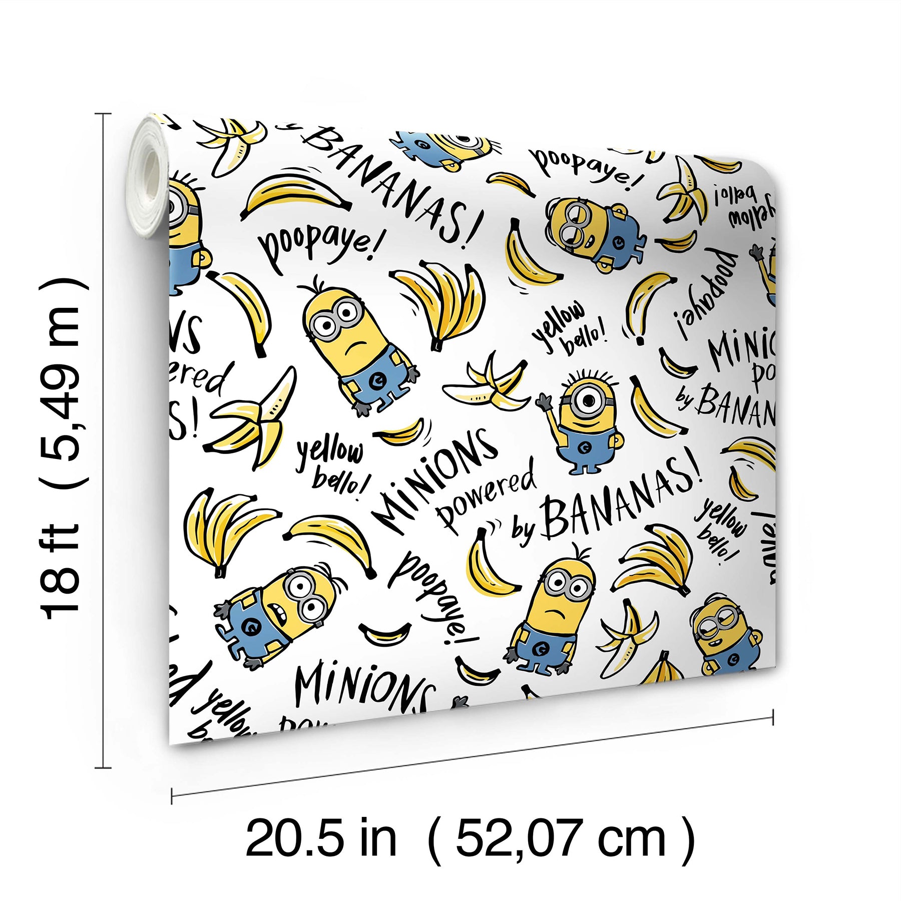Minions Powered by Bananas Peel and Stick Wallpaper Peel and Stick Wallpaper RoomMates Decor   