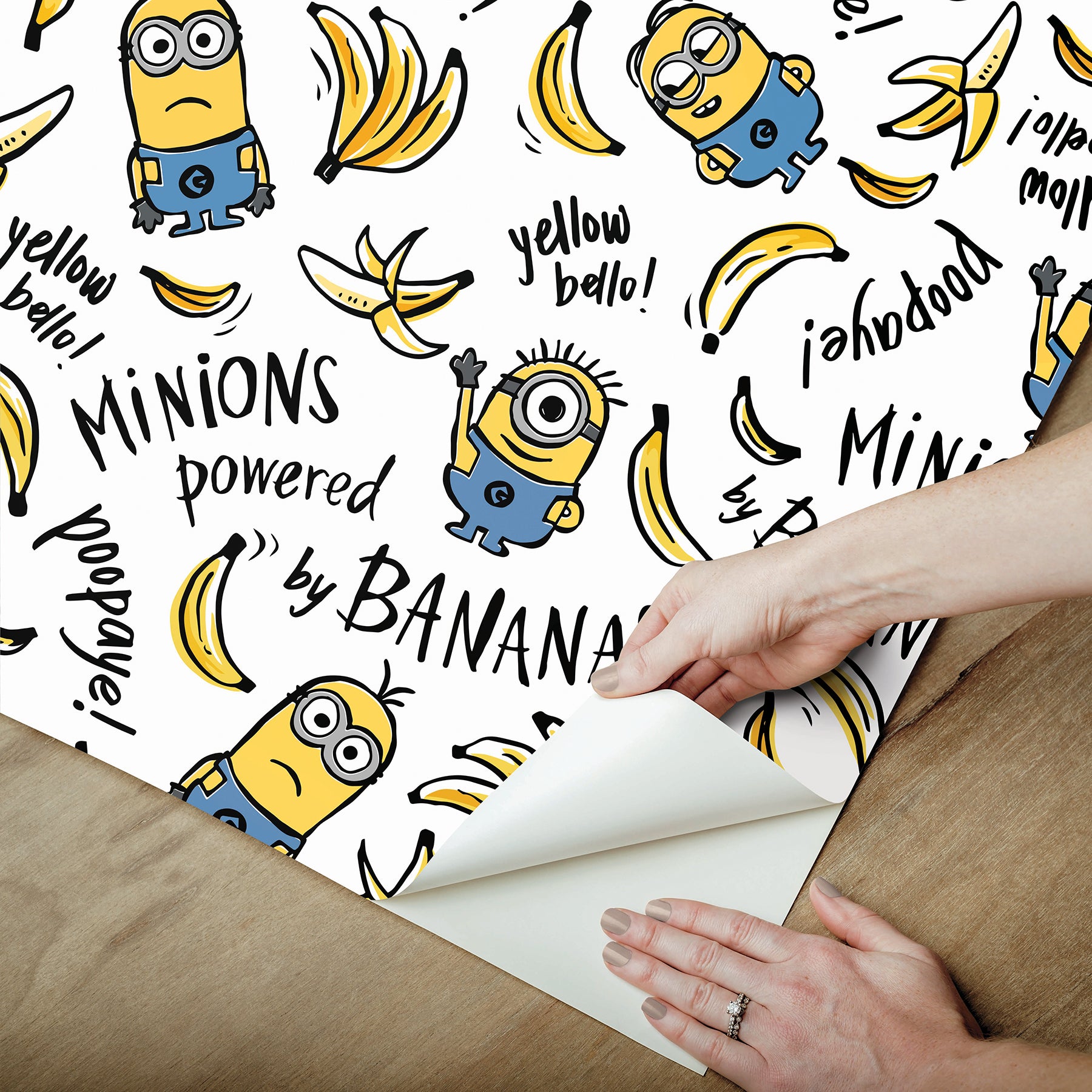 Minions Powered by Bananas Peel and Stick Wallpaper Peel and Stick Wallpaper RoomMates Decor   