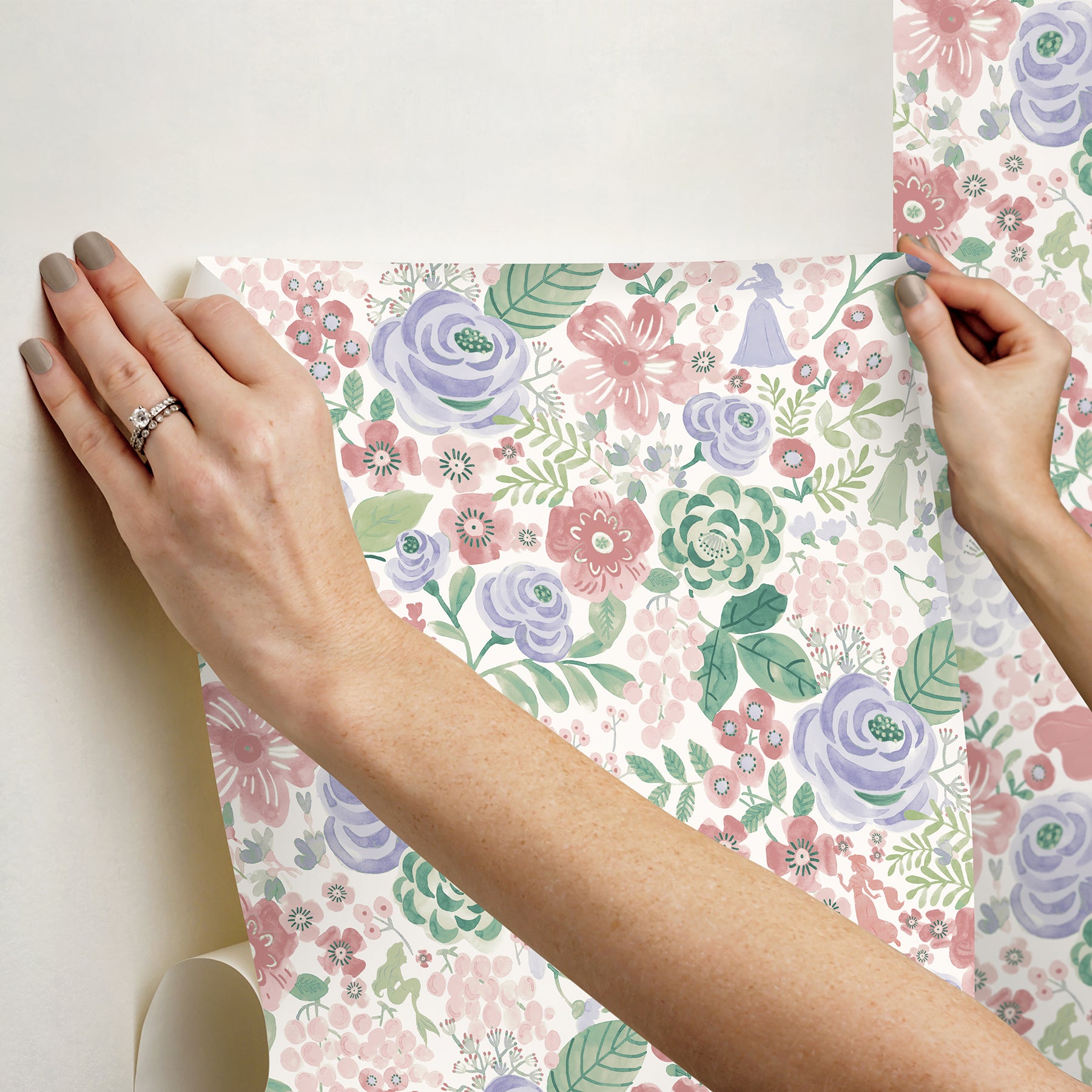 Disney Princess Watercolor Floral Peel & Stick Wallpaper Peel and Stick Wallpaper RoomMates Decor   