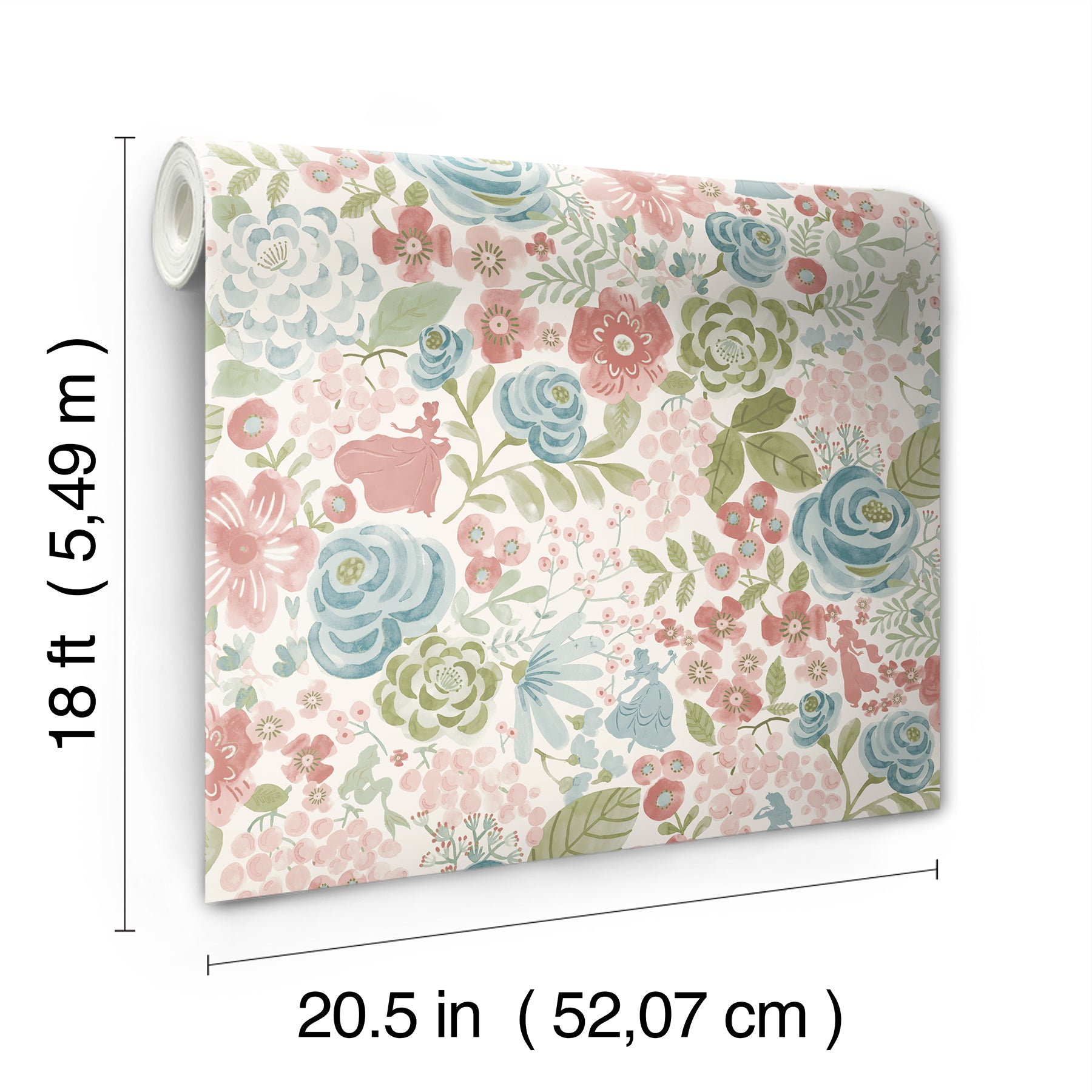Disney Princess Watercolor Floral Peel & Stick Wallpaper Peel and Stick Wallpaper RoomMates Decor   