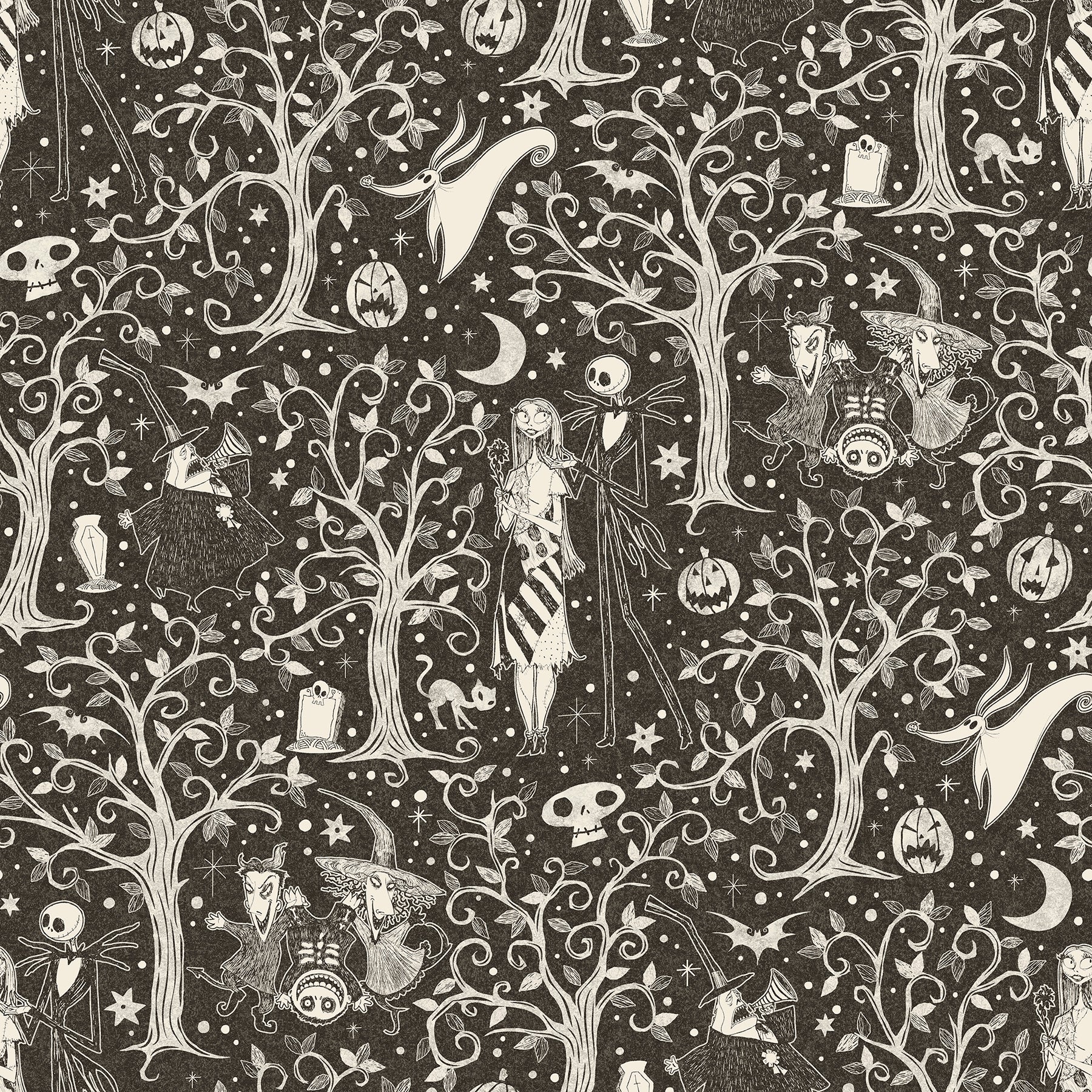 Disney Tim Burton's The Nightmare Before Christmas Forest Peel & Stick Wallpaper Peel and Stick Wallpaper RoomMates Roll Sepia 