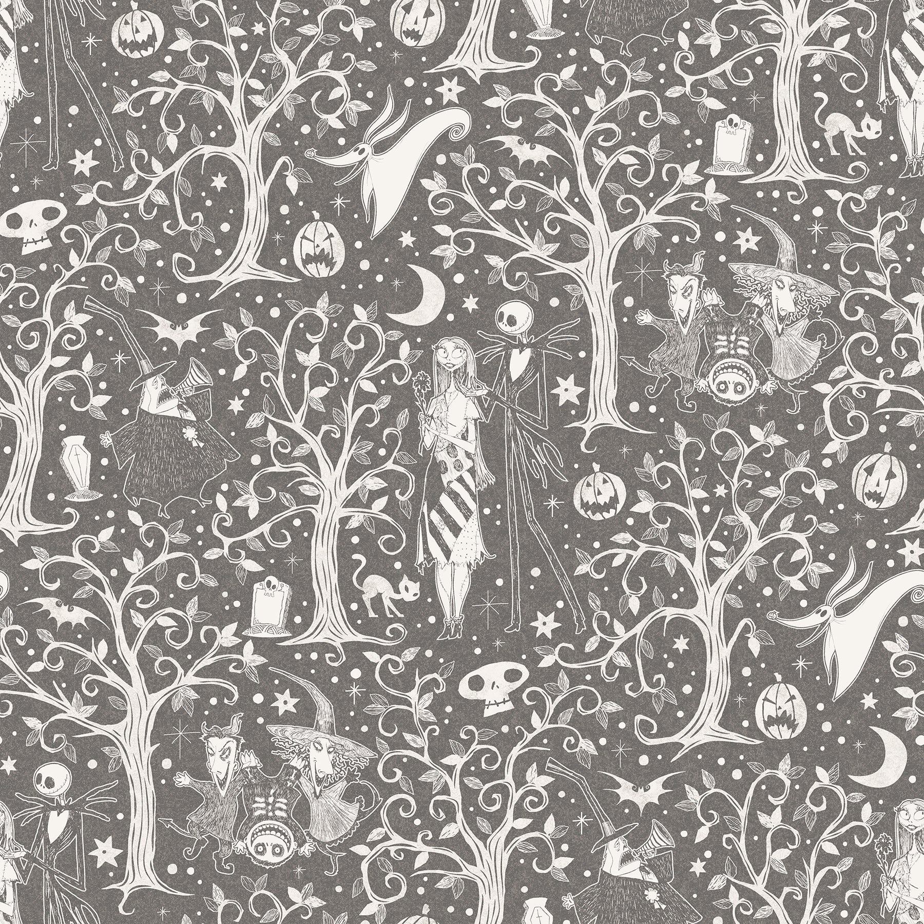 Disney Tim Burton's The Nightmare Before Christmas Forest Peel & Stick Wallpaper Peel and Stick Wallpaper RoomMates Roll Grey 