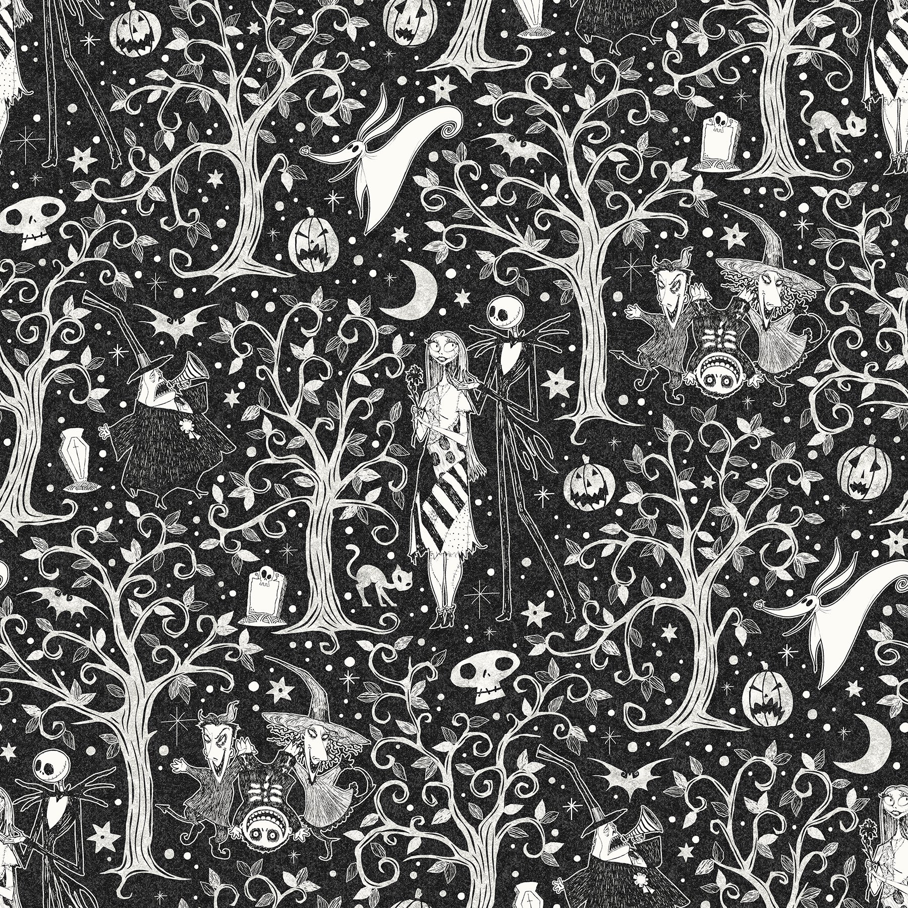 Disney Tim Burton's The Nightmare Before Christmas Forest Peel & Stick Wallpaper Peel and Stick Wallpaper RoomMates Roll Black 