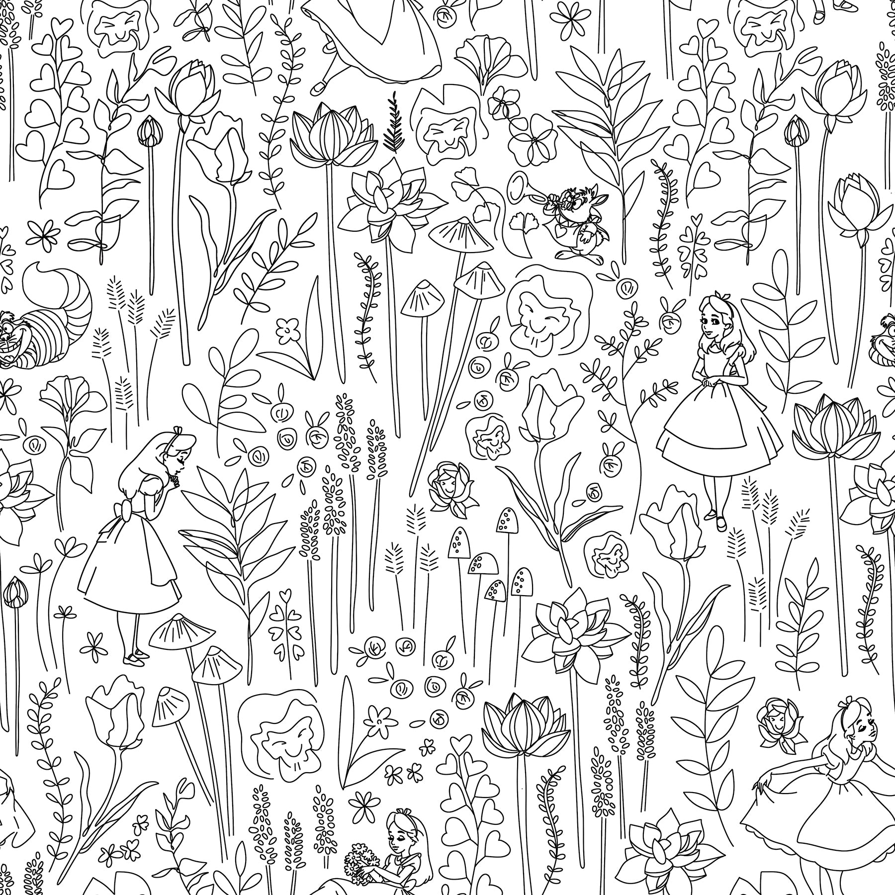 Disney Alice in Wonderland Garden Peel & Stick Wallpaper Peel and Stick Wallpaper RoomMates Roll Black 