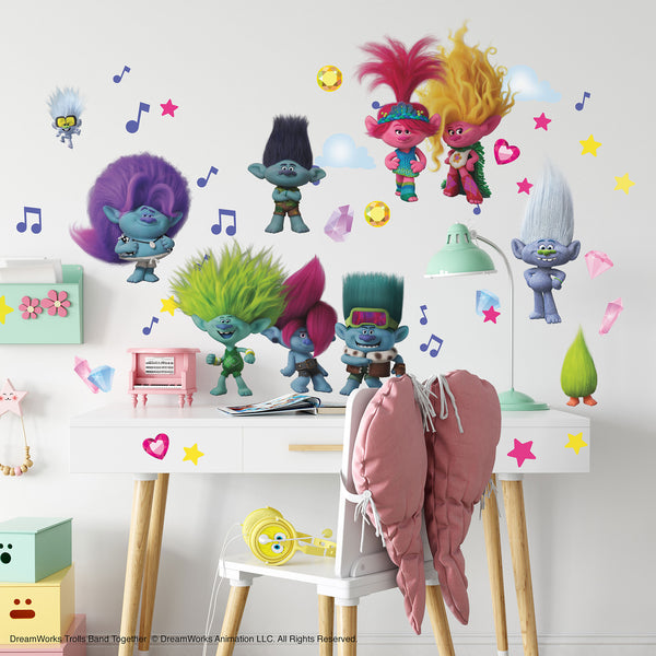 Trolls 3 Band Together with Glitter Wall Decals – RoomMates Decor