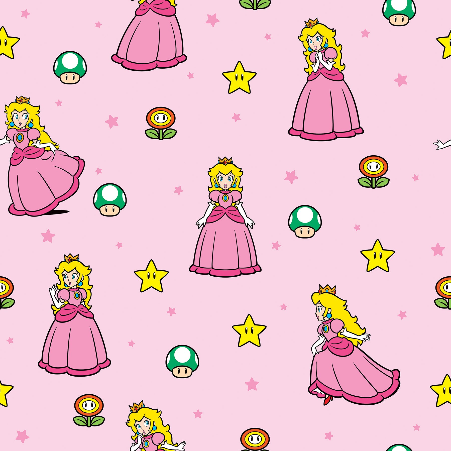 Super Mario Princess Peach Pink Peel & Stick Wallpaper Peel and Stick Wallpaper RoomMates Decor Roll Yellow