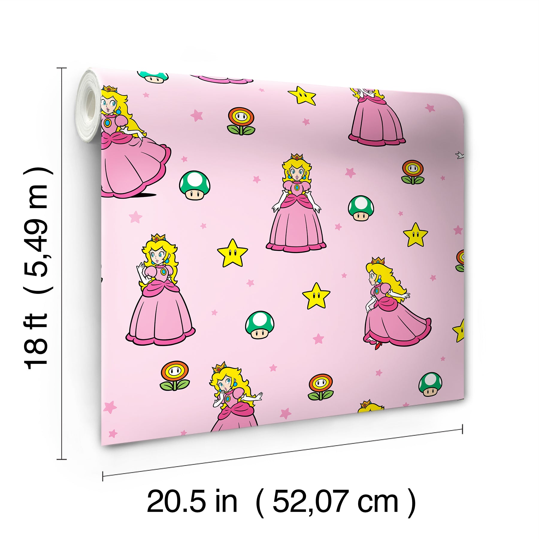 Super Mario Princess Peach Pink Peel & Stick Wallpaper Peel and Stick Wallpaper RoomMates Decor