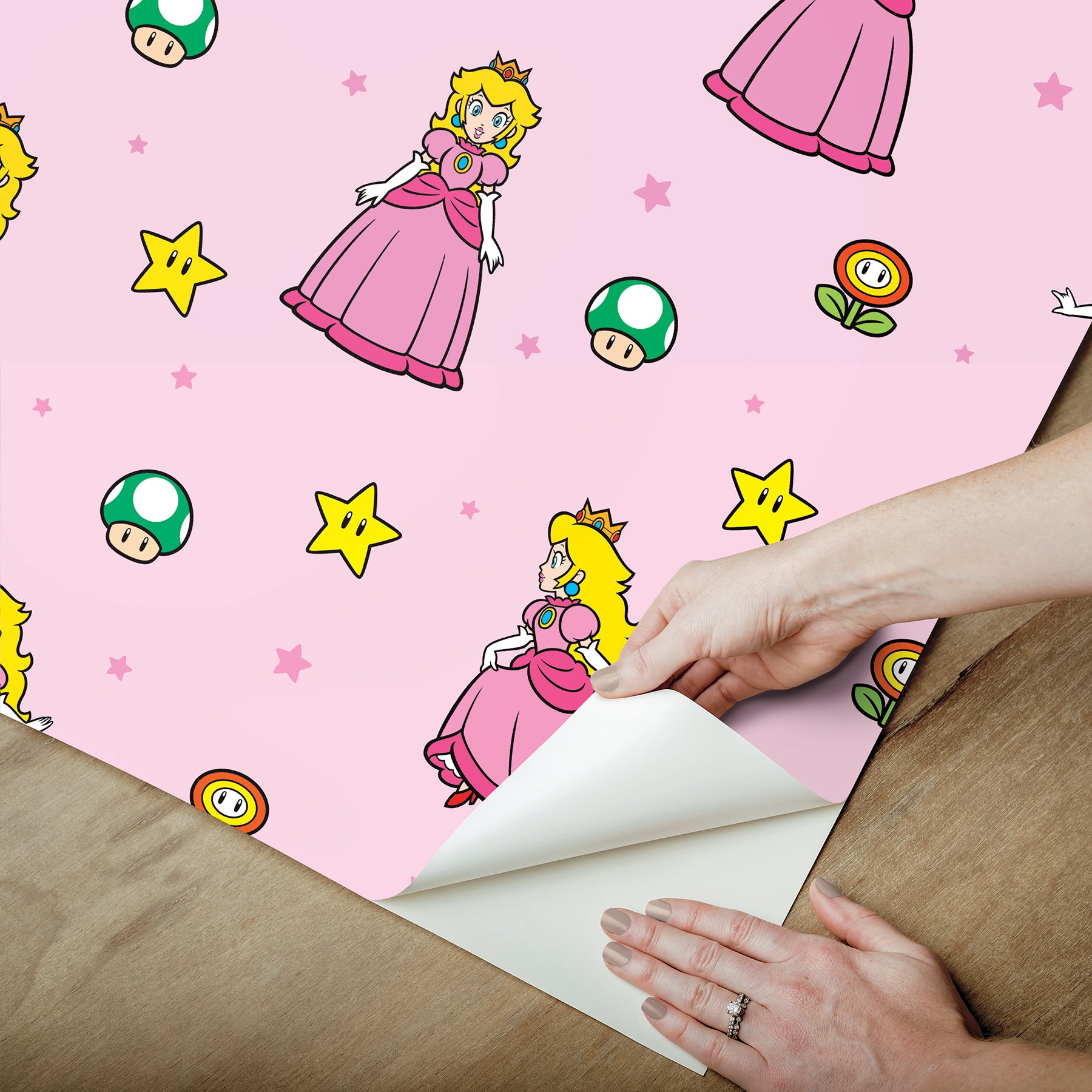 Super Mario Princess Peach Pink Peel & Stick Wallpaper Peel and Stick Wallpaper RoomMates Decor