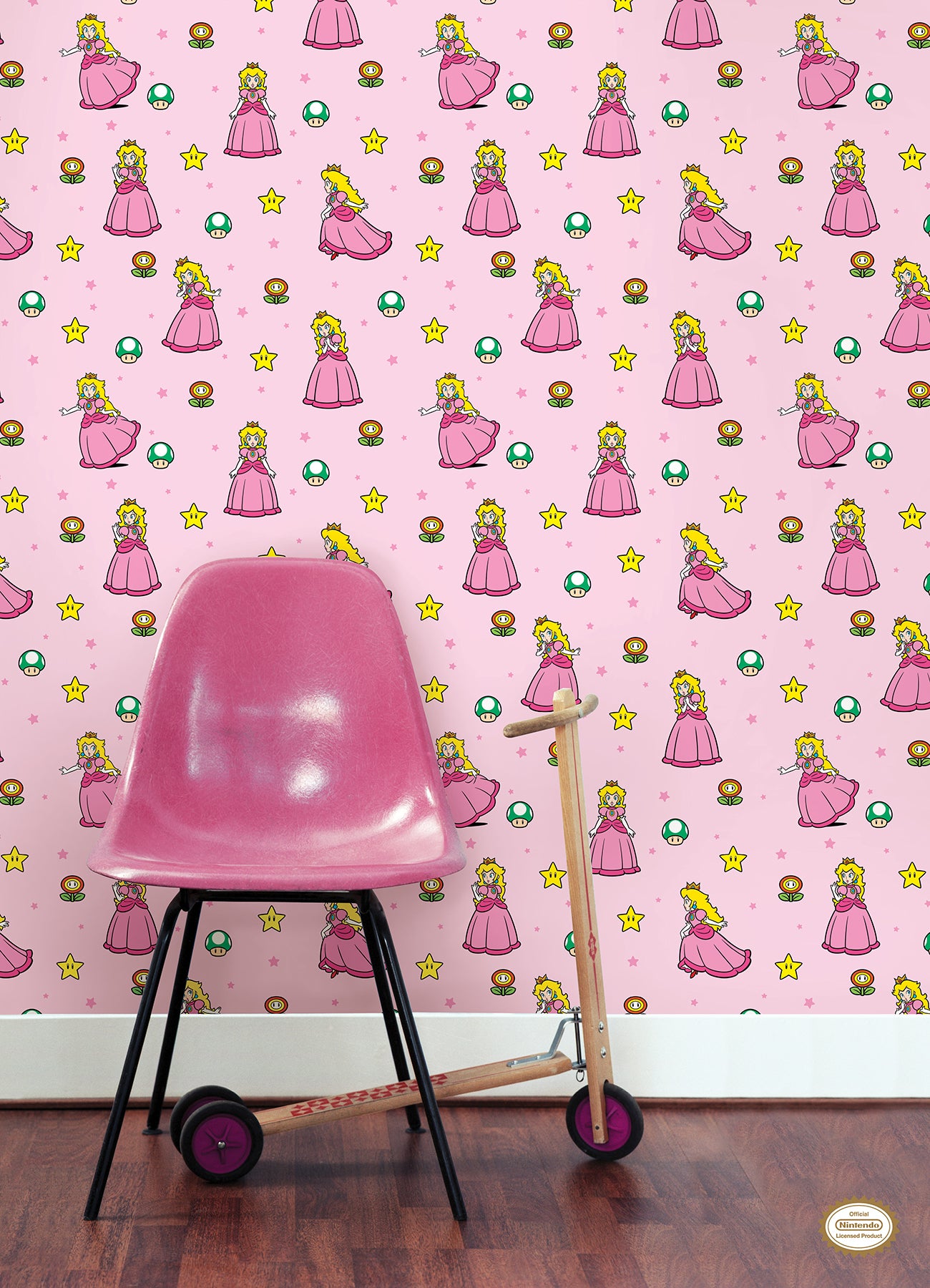 Super Mario Princess Peach Pink Peel & Stick Wallpaper Peel and Stick Wallpaper RoomMates Decor