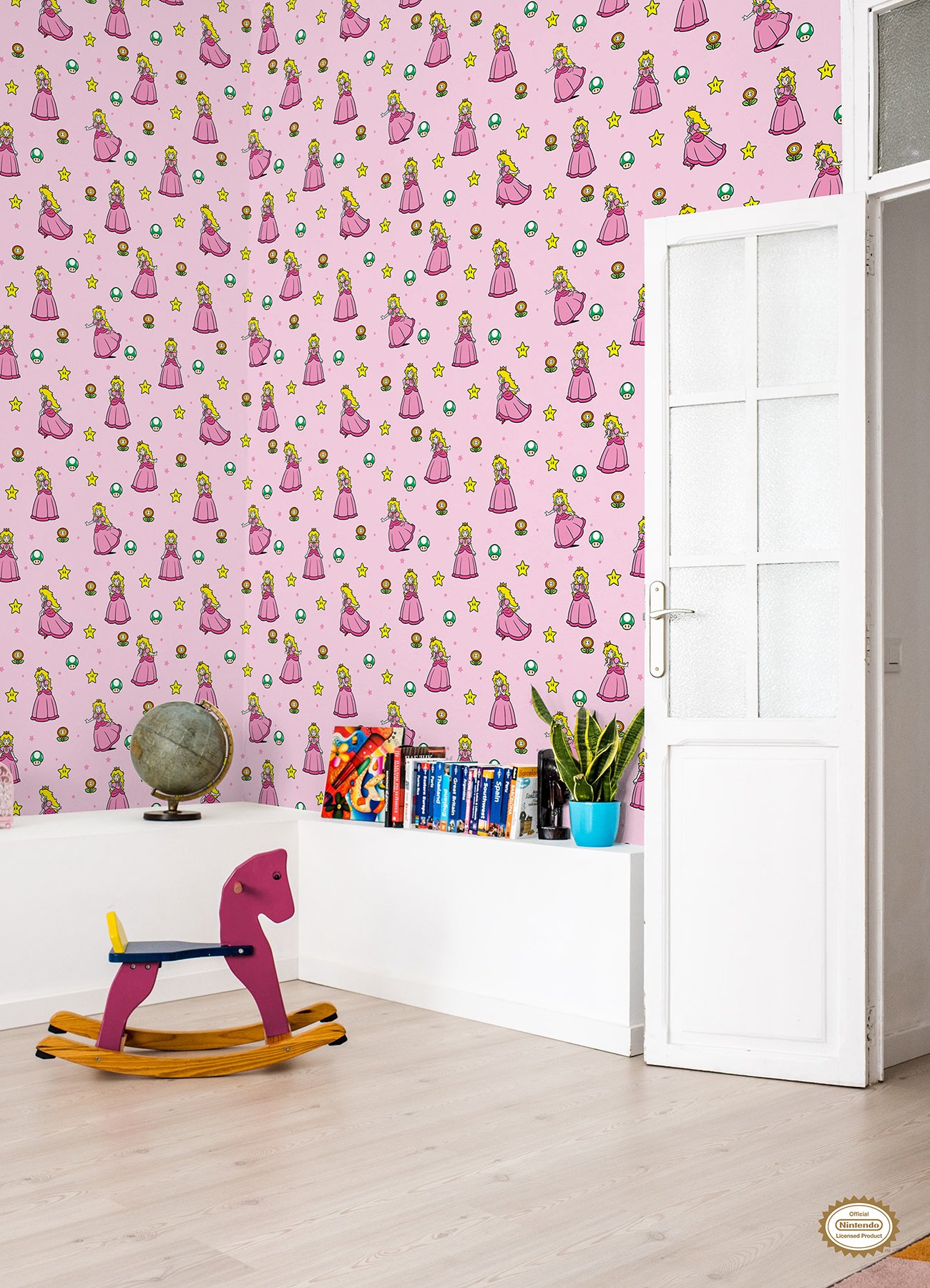 Super Mario Princess Peach Pink Peel & Stick Wallpaper Peel and Stick Wallpaper RoomMates Decor