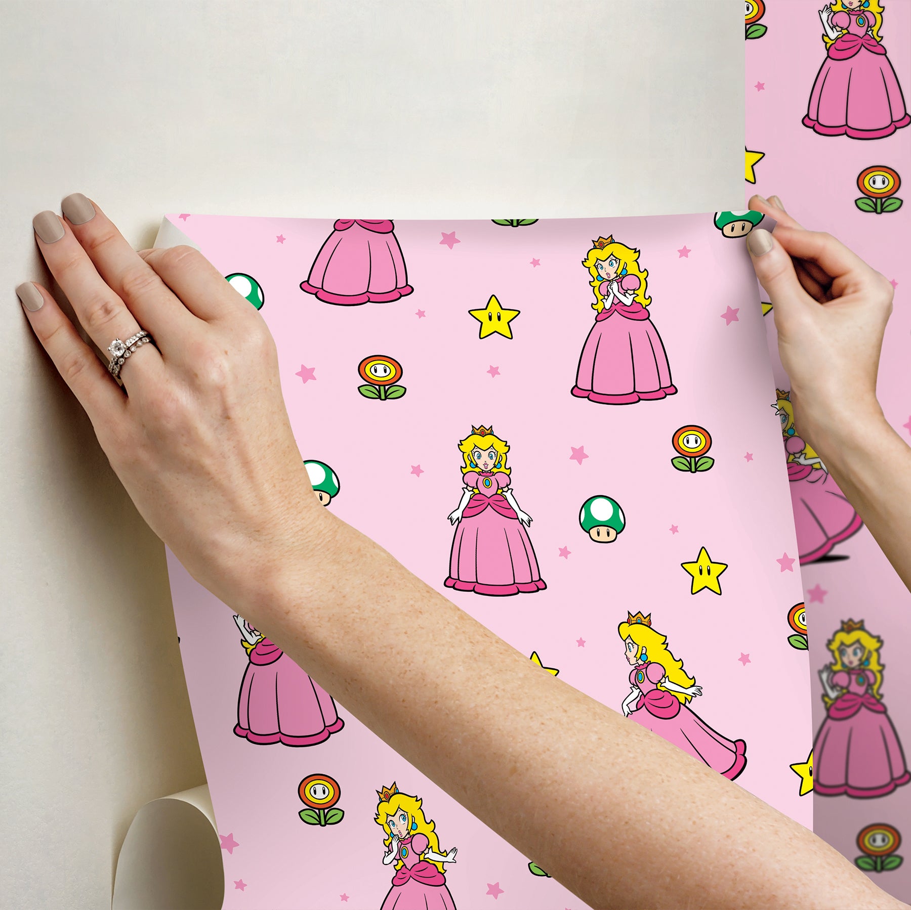 Super Mario Princess Peach Pink Peel & Stick Wallpaper Peel and Stick Wallpaper RoomMates Decor