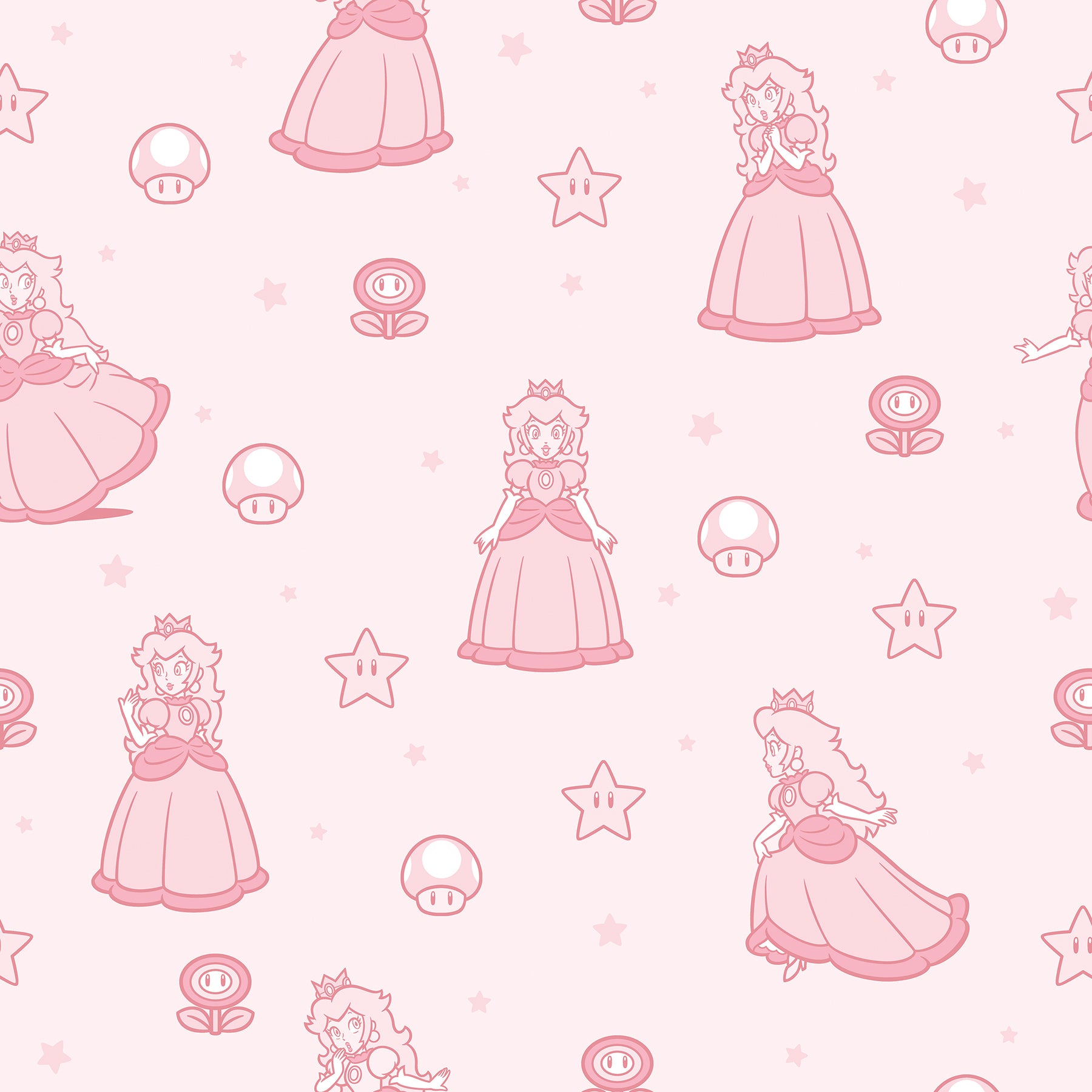 Super Mario Princess Peach Pink Peel & Stick Wallpaper Peel and Stick Wallpaper RoomMates Decor Roll Pink