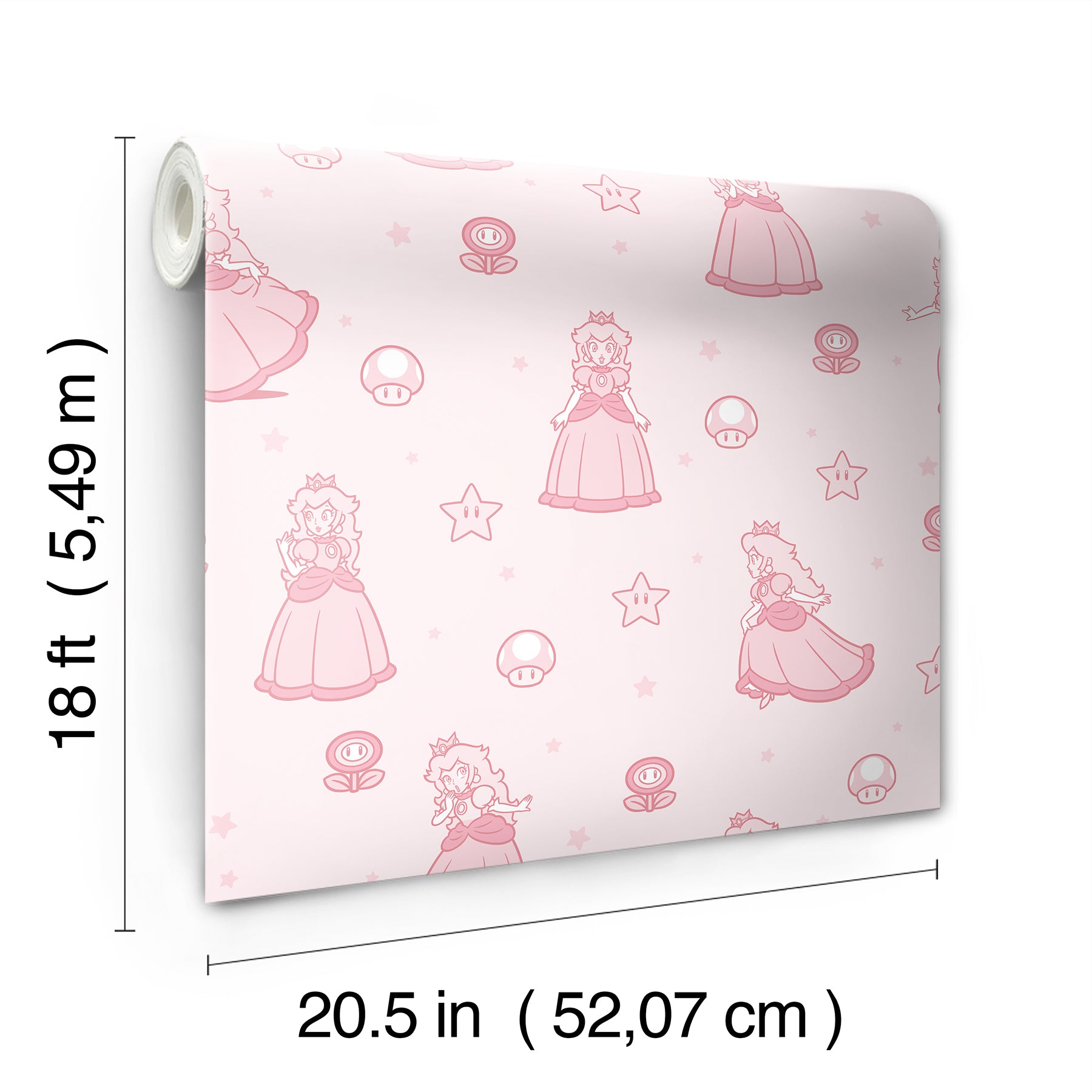 Super Mario Princess Peach Pink Peel & Stick Wallpaper Peel and Stick Wallpaper RoomMates Decor