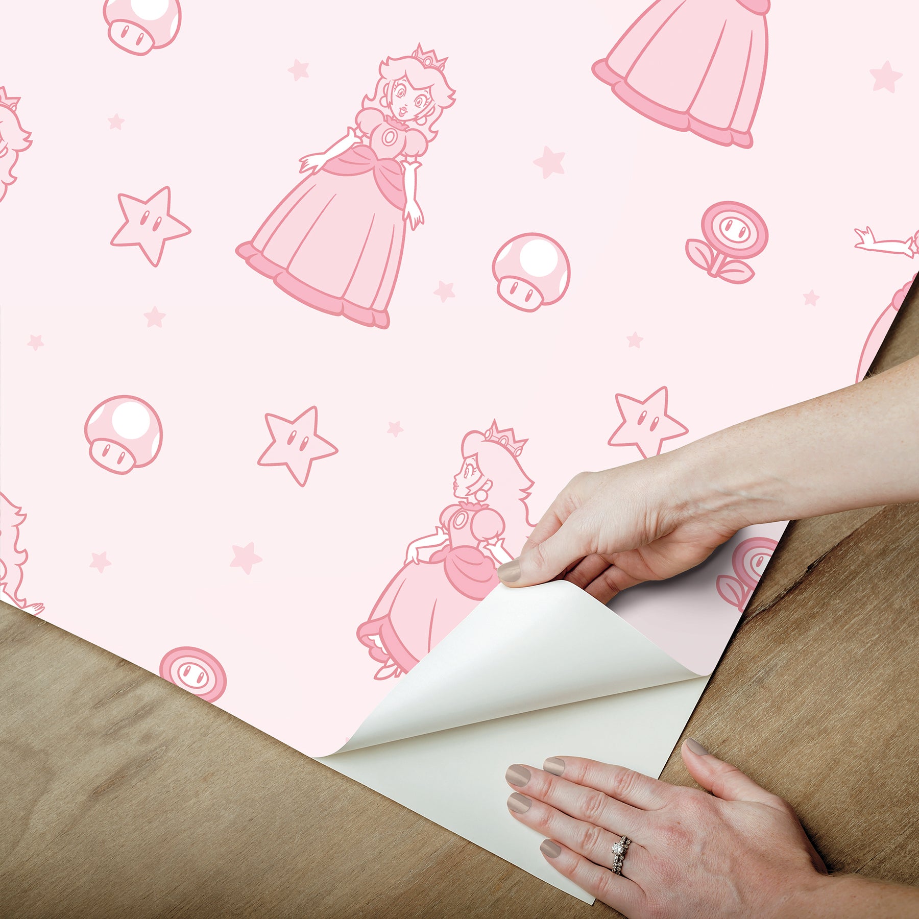 Super Mario Princess Peach Pink Peel & Stick Wallpaper Peel and Stick Wallpaper RoomMates Decor