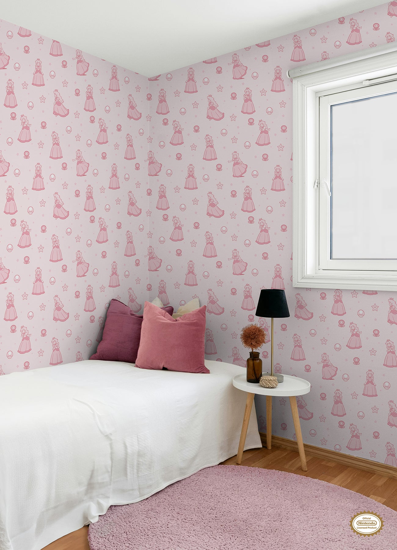 Super Mario Princess Peach Pink Peel & Stick Wallpaper Peel and Stick Wallpaper RoomMates Decor