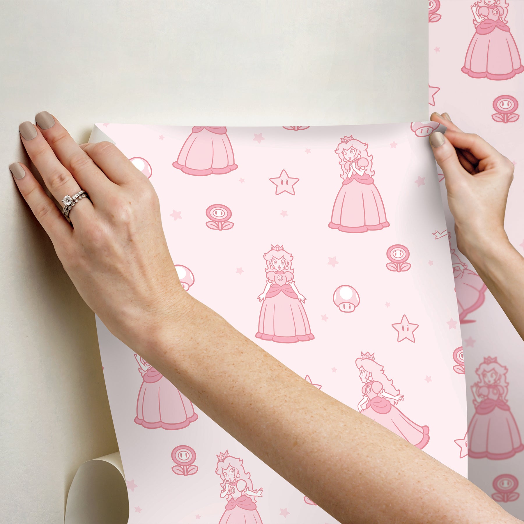 Super Mario Princess Peach Pink Peel & Stick Wallpaper Peel and Stick Wallpaper RoomMates Decor