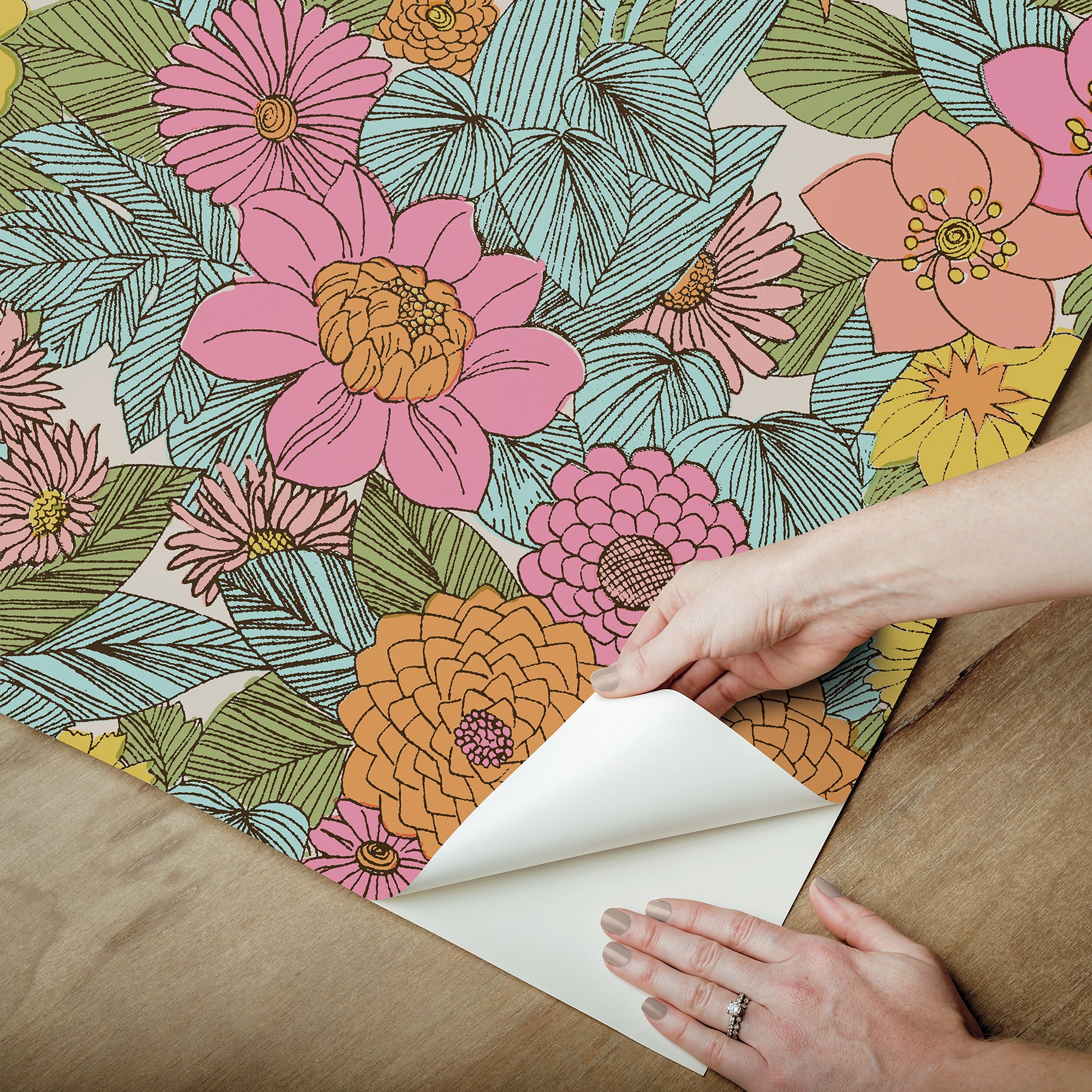 Retro Floral Peel & Stick Wallpaper Peel and Stick Wallpaper RoomMates   