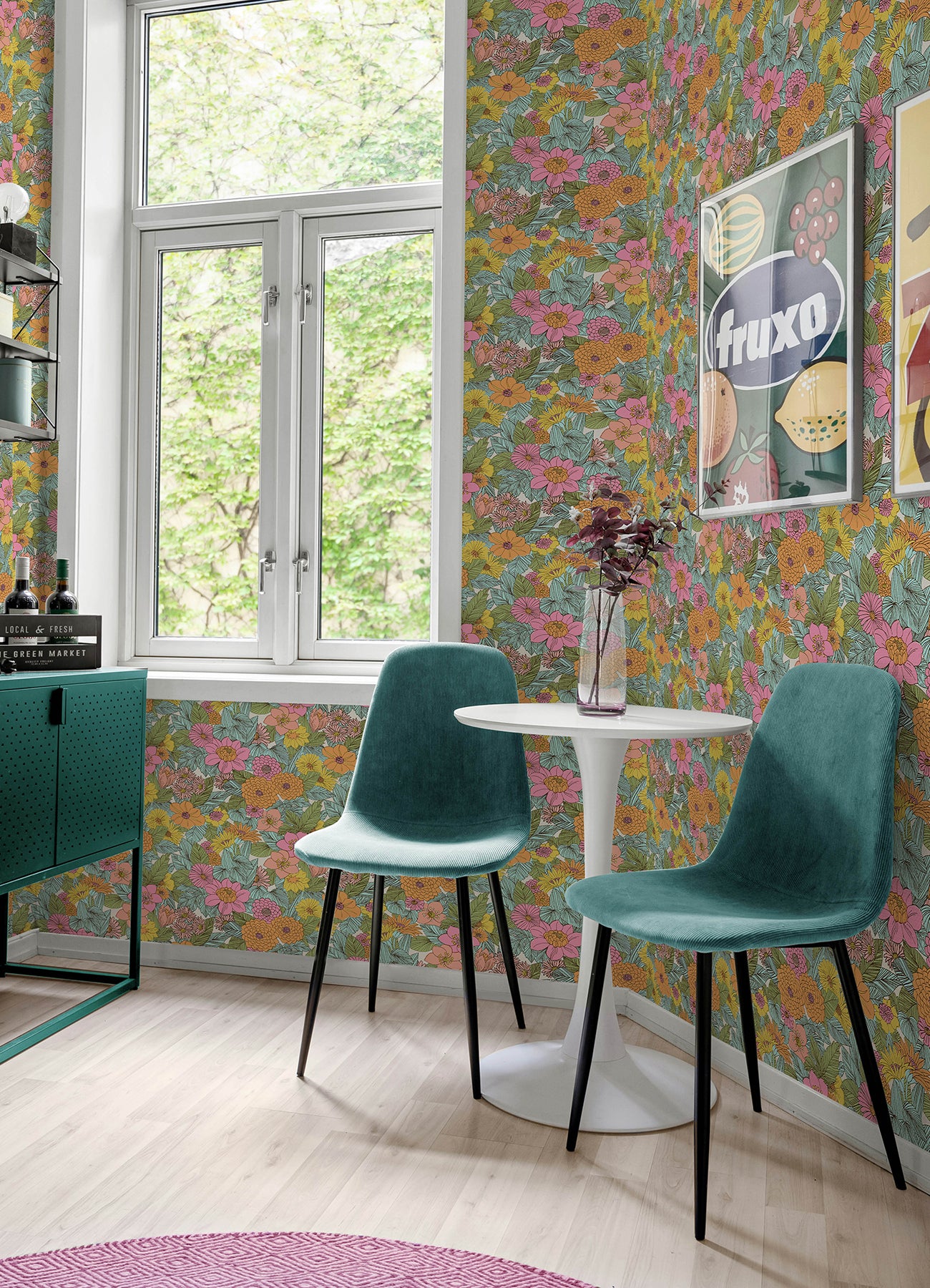 Retro Floral Peel & Stick Wallpaper Peel and Stick Wallpaper RoomMates   