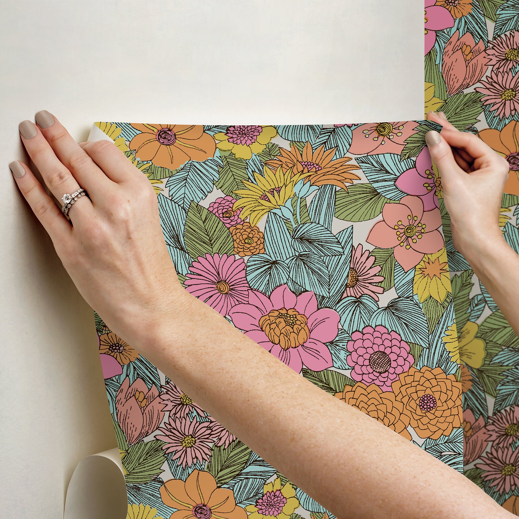 Retro Floral Peel & Stick Wallpaper Peel and Stick Wallpaper RoomMates   