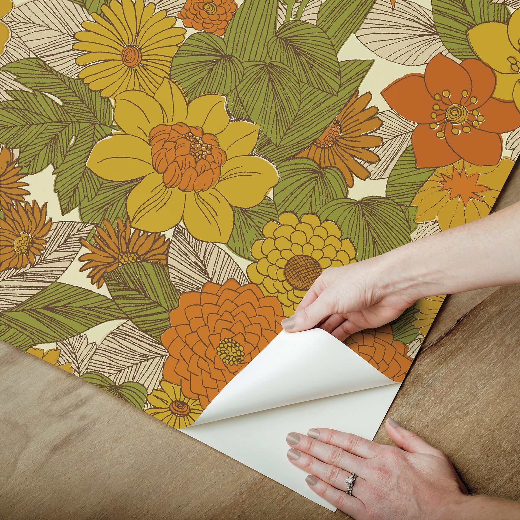 Retro Floral Peel & Stick Wallpaper Peel and Stick Wallpaper RoomMates   