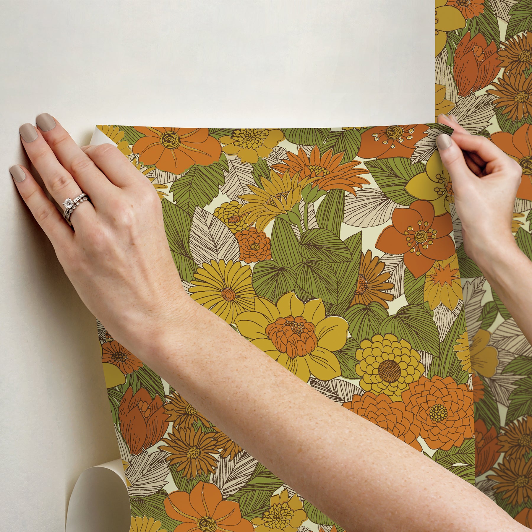 Retro Floral Peel & Stick Wallpaper Peel and Stick Wallpaper RoomMates   