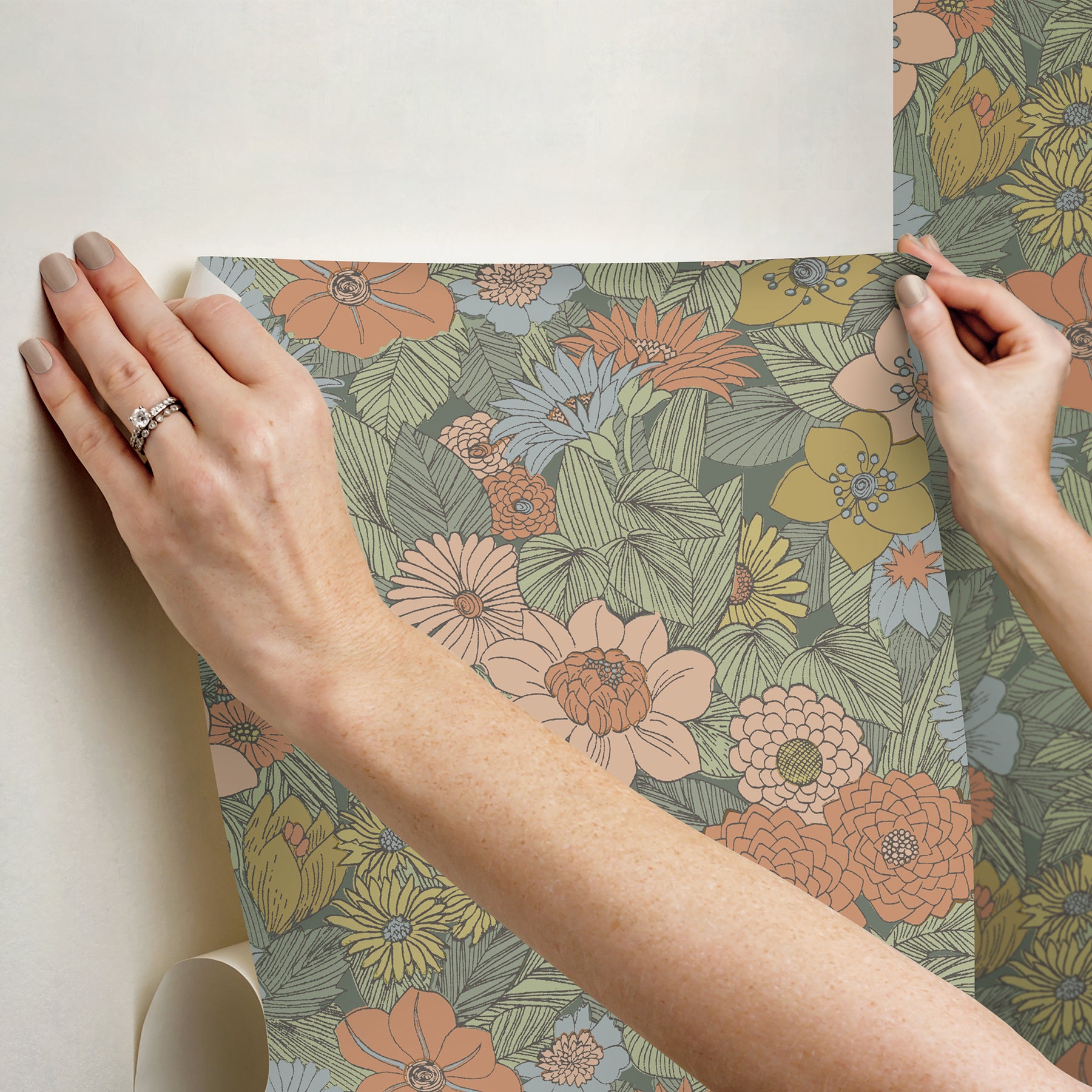 Retro Floral Peel & Stick Wallpaper Peel and Stick Wallpaper RoomMates   