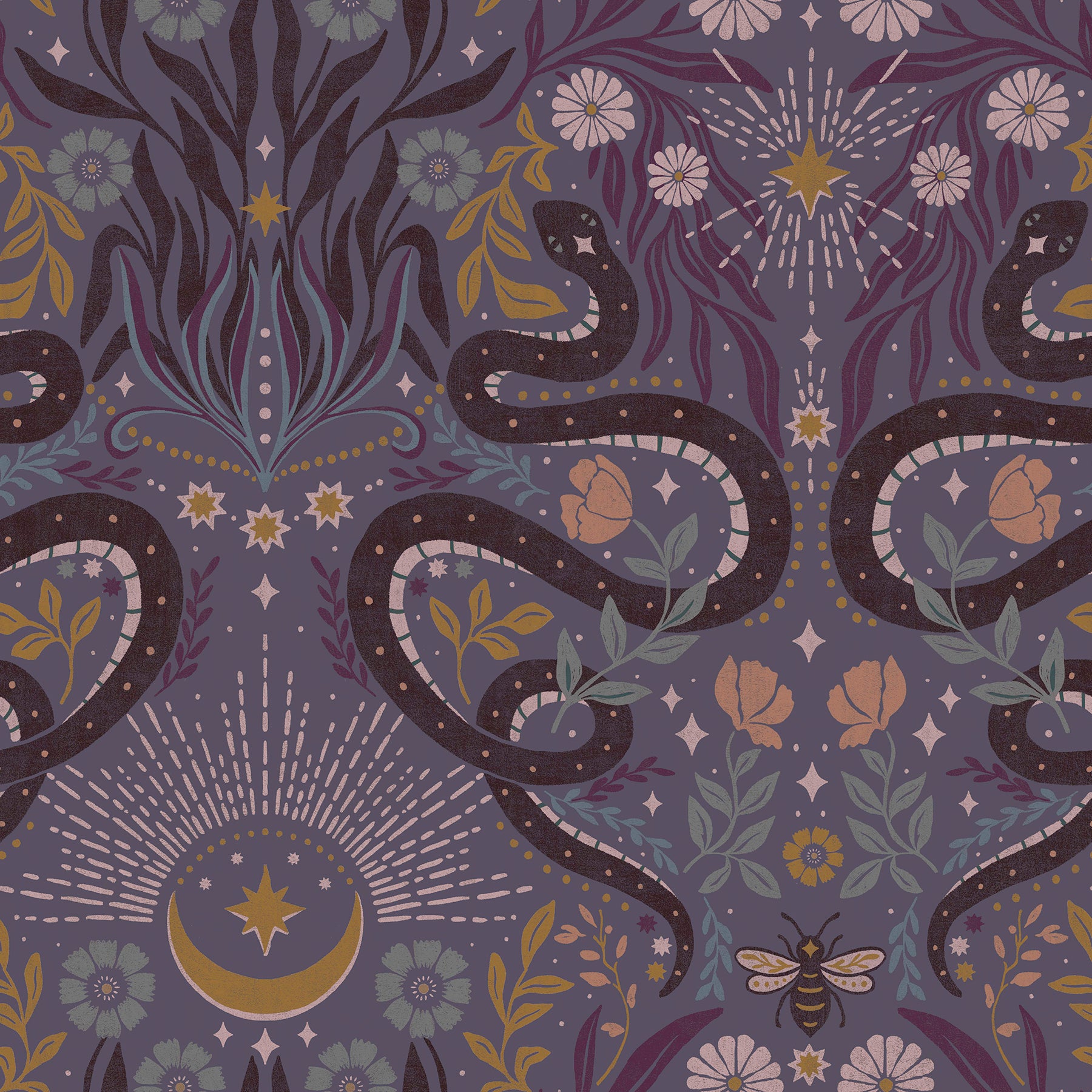 Mystic Serpent Peel & Stick Wallpaper Peel and Stick Wallpaper RoomMates Roll Plum 