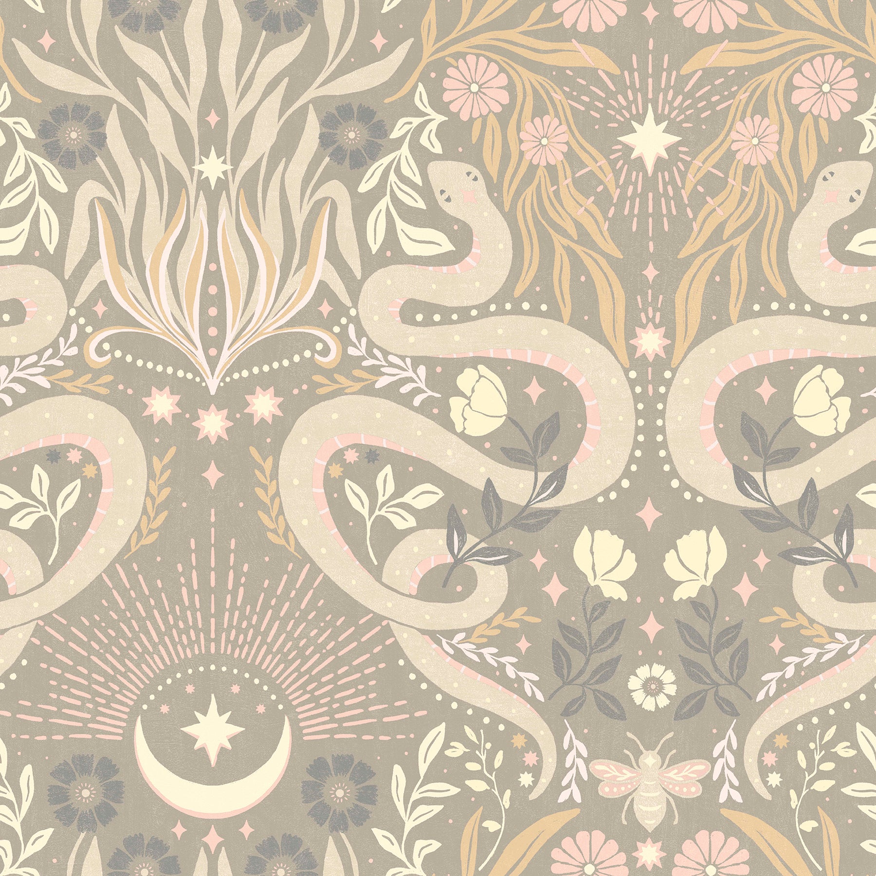 Mystic Serpent Peel & Stick Wallpaper Peel and Stick Wallpaper RoomMates Roll Taupe 