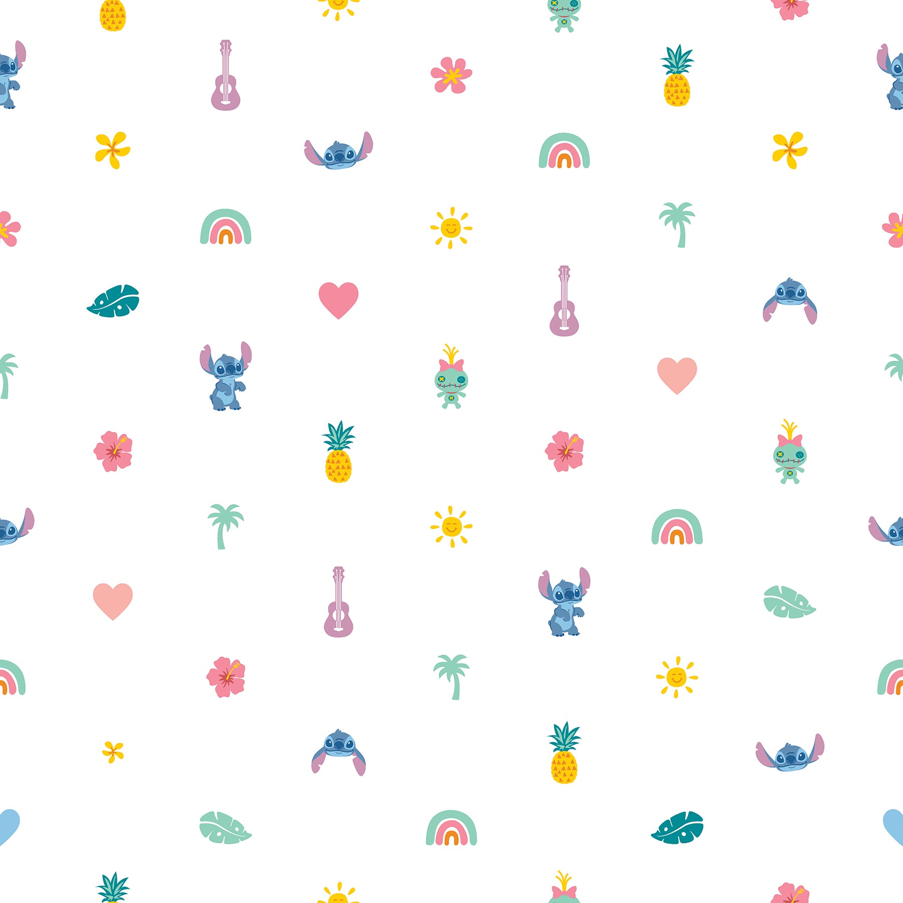 Disney Stitch Aloha Mini Print Blue & Pink Peel & Stick Wallpaper Peel and Stick Wallpaper RoomMates Roll