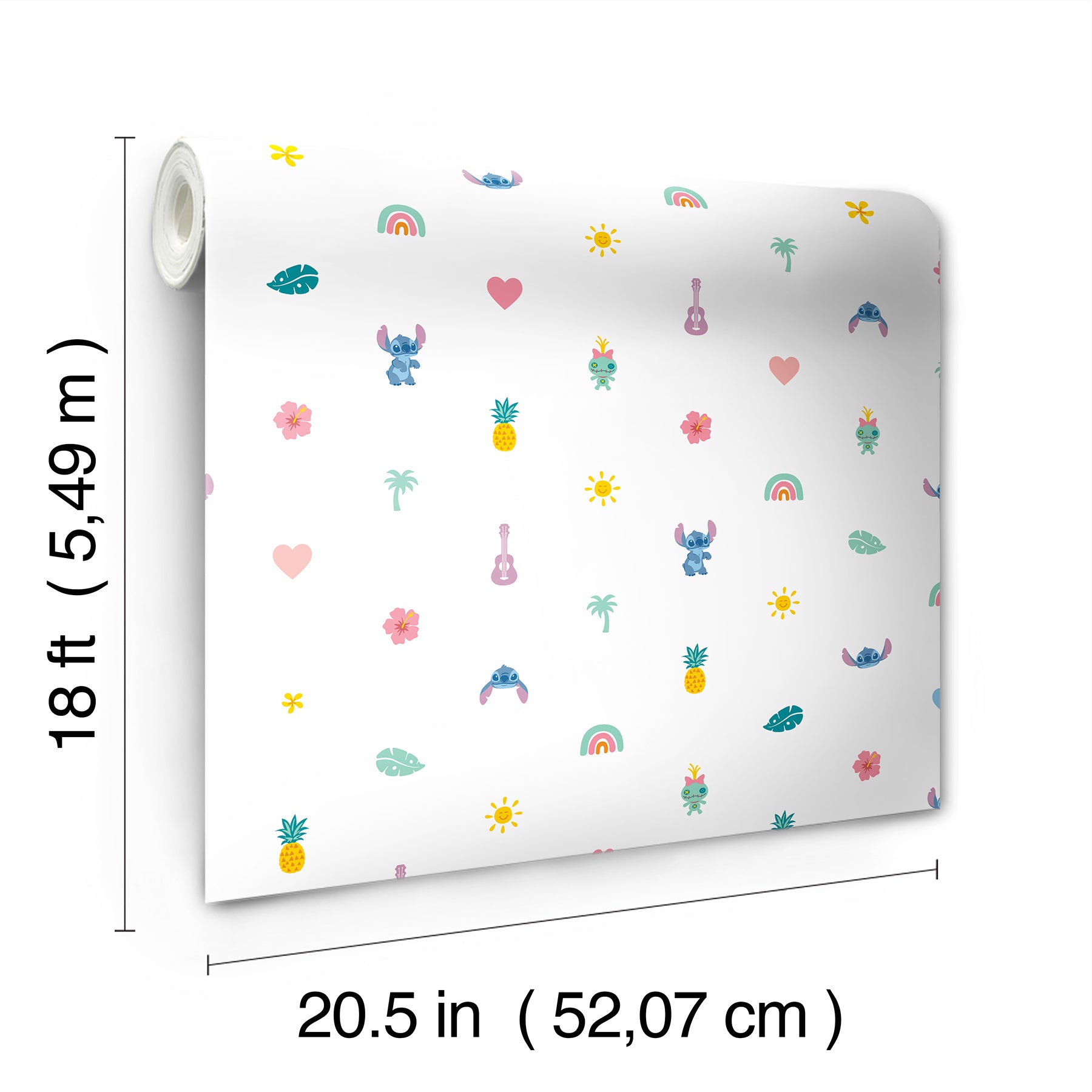 Disney Stitch Aloha Mini Print Blue & Pink Peel & Stick Wallpaper Peel and Stick Wallpaper RoomMates