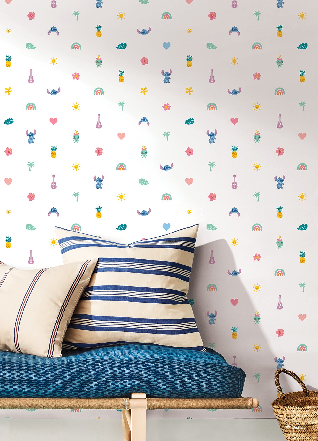 Disney Stitch Aloha Mini Print Blue & Pink Peel & Stick Wallpaper Peel and Stick Wallpaper RoomMates