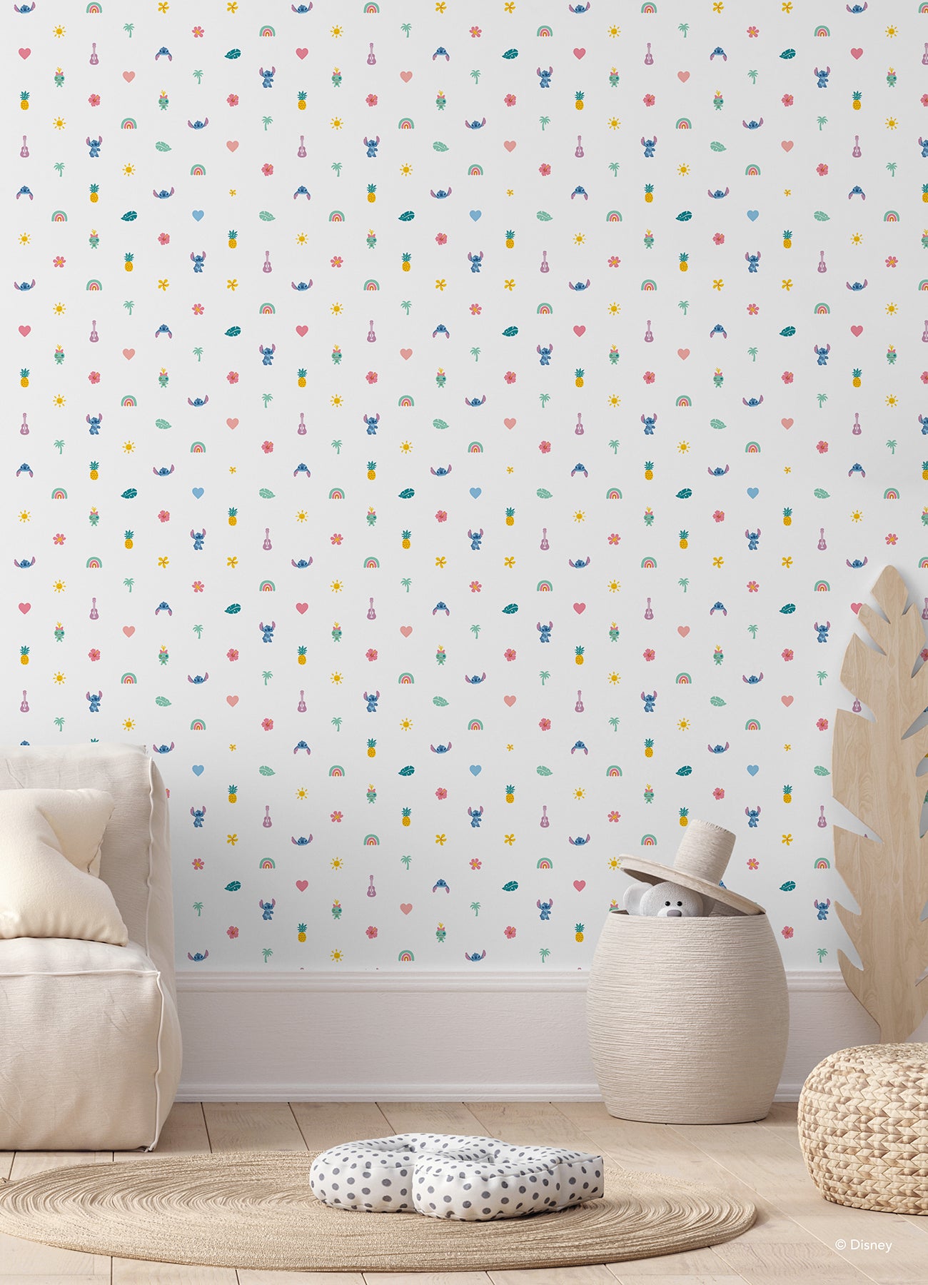 Disney Stitch Aloha Mini Print Blue & Pink Peel & Stick Wallpaper Peel and Stick Wallpaper RoomMates