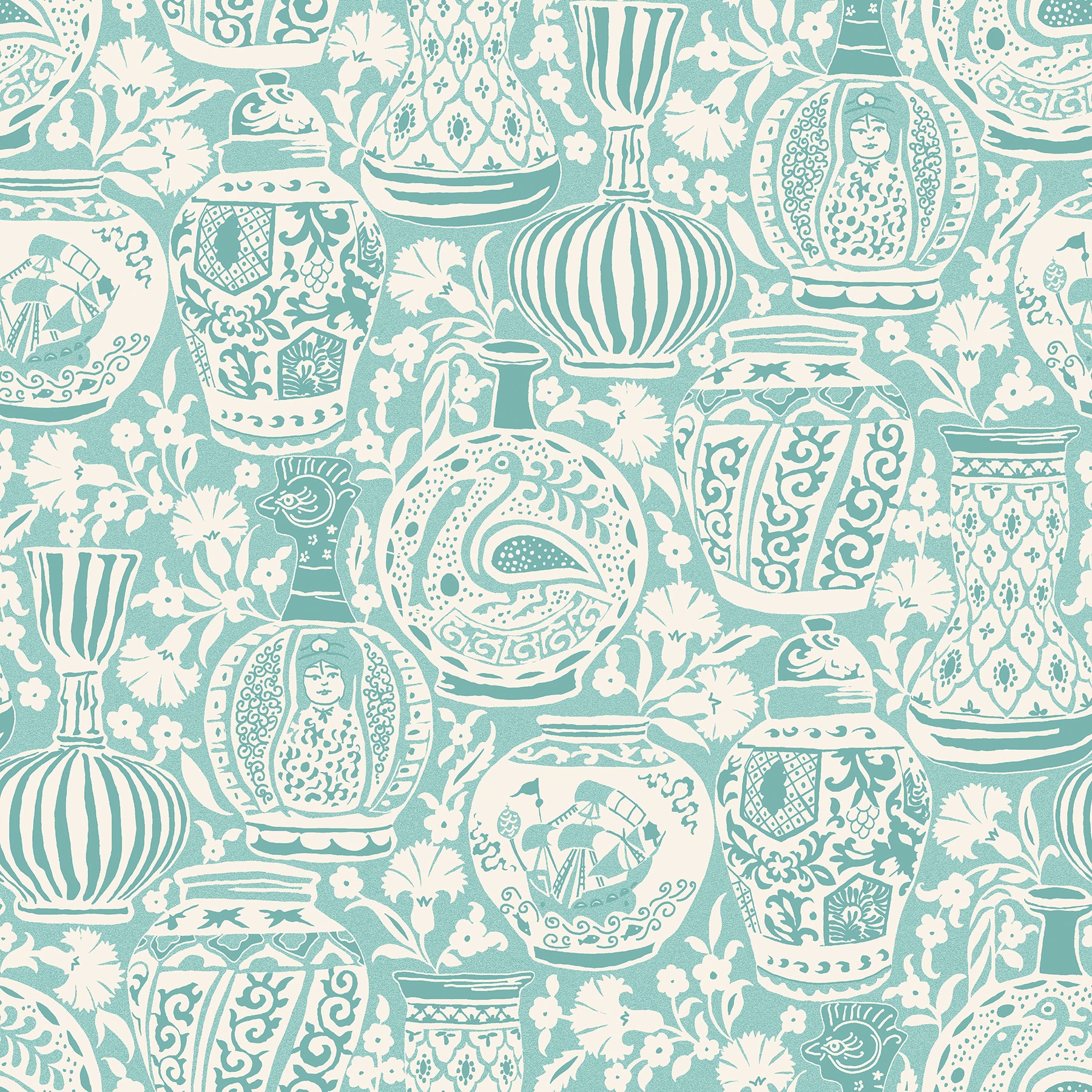 Delft Pottery Peel & Stick Wallpaper Peel and Stick Wallpaper RoomMates Roll Aqua