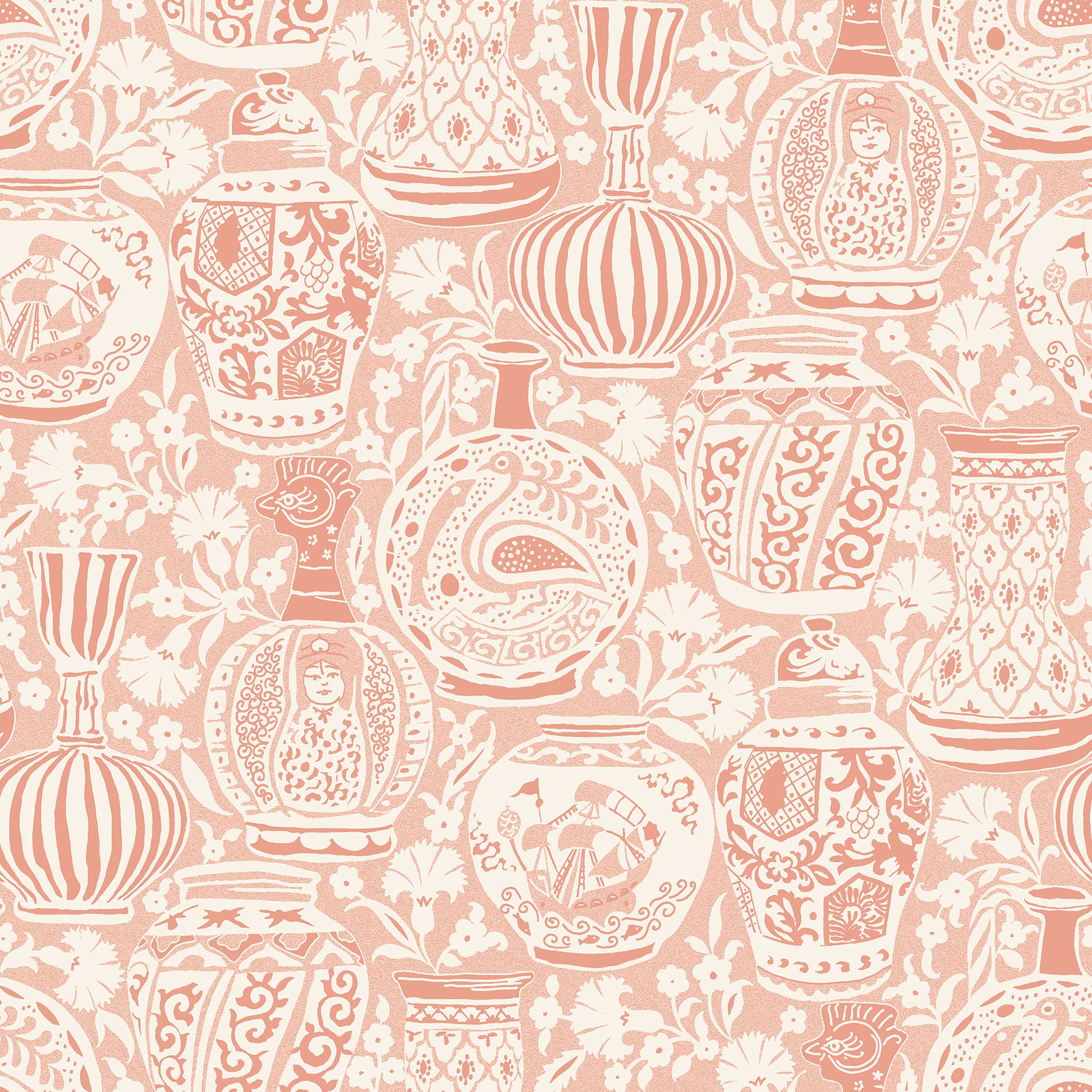 Delft Pottery Peel & Stick Wallpaper Peel and Stick Wallpaper RoomMates Roll Peach