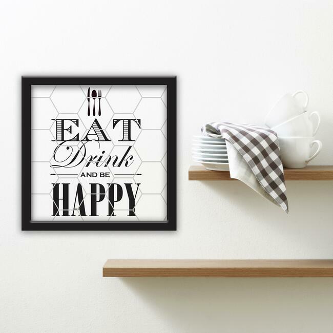 Eat Drink And Be Happy Tile And Type Framed Wall Art Framed Art RoomMates   
