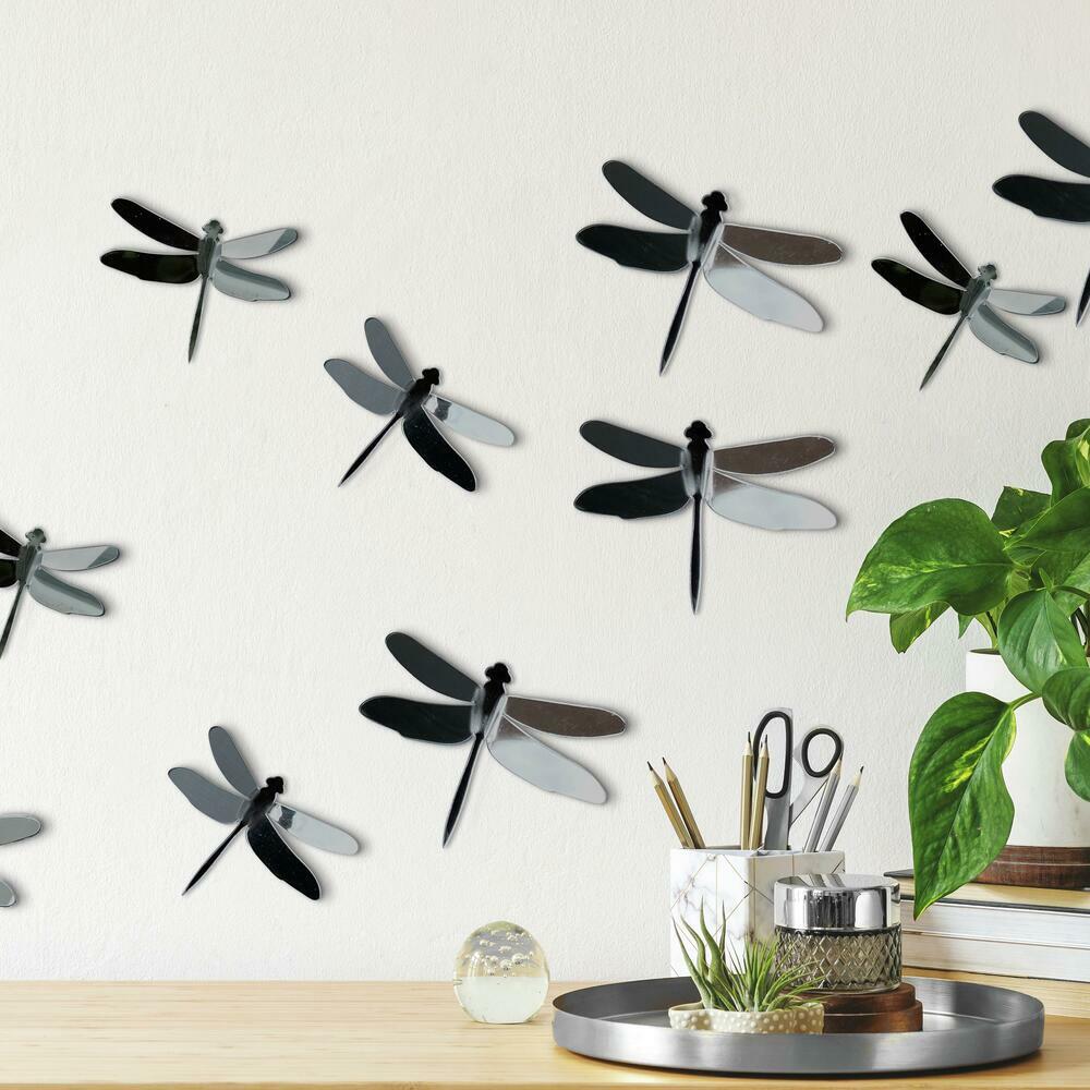 3D Gray Dragonflies Peel & Stick Mirrors Mirrors RoomMates   