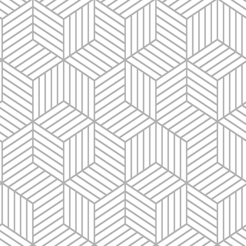 Striped Hexagon Peel and Stick Wallpaper Peel and Stick Wallpaper RoomMates Roll Grey 