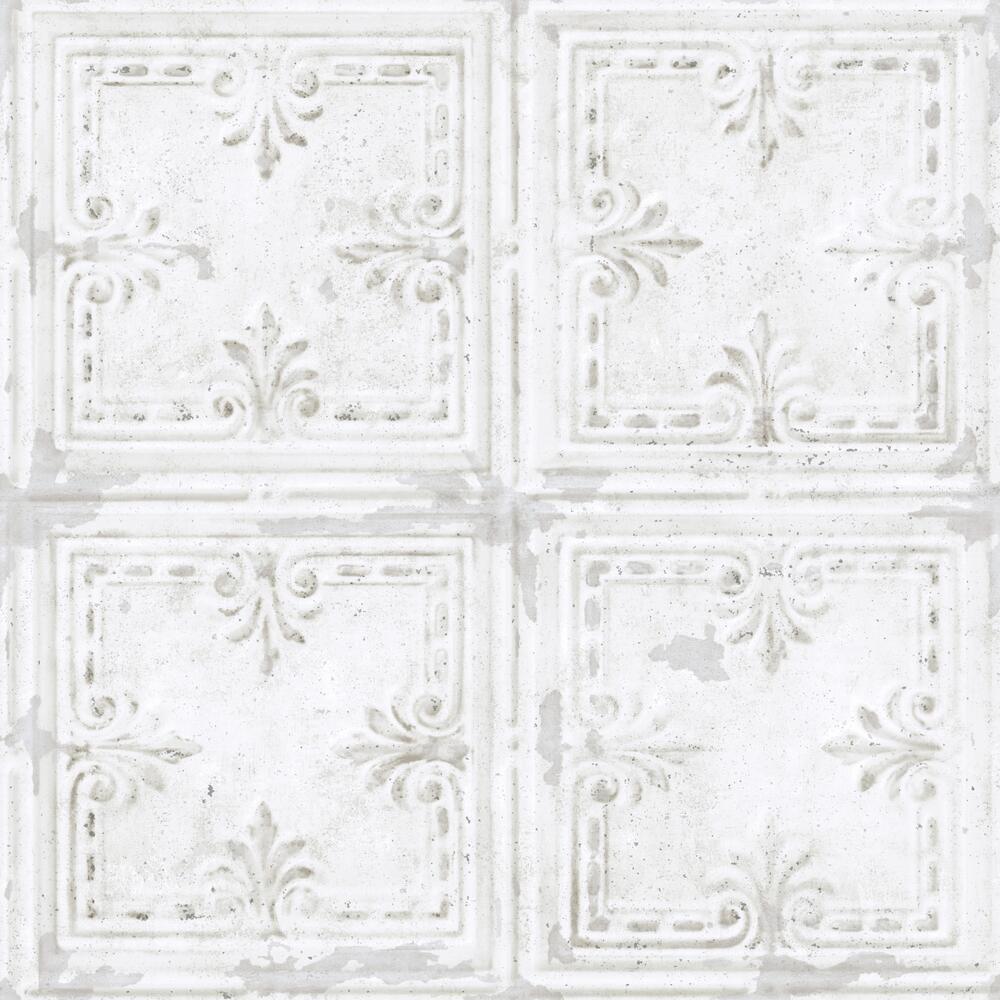 Tin Tile Peel and Stick Wallpaper Peel and Stick Wallpaper RoomMates Roll White 