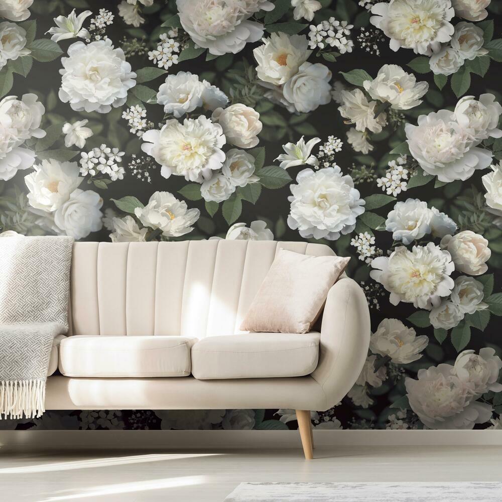 Black Photographic Floral Peel and Stick Mural Wall Murals RoomMates   