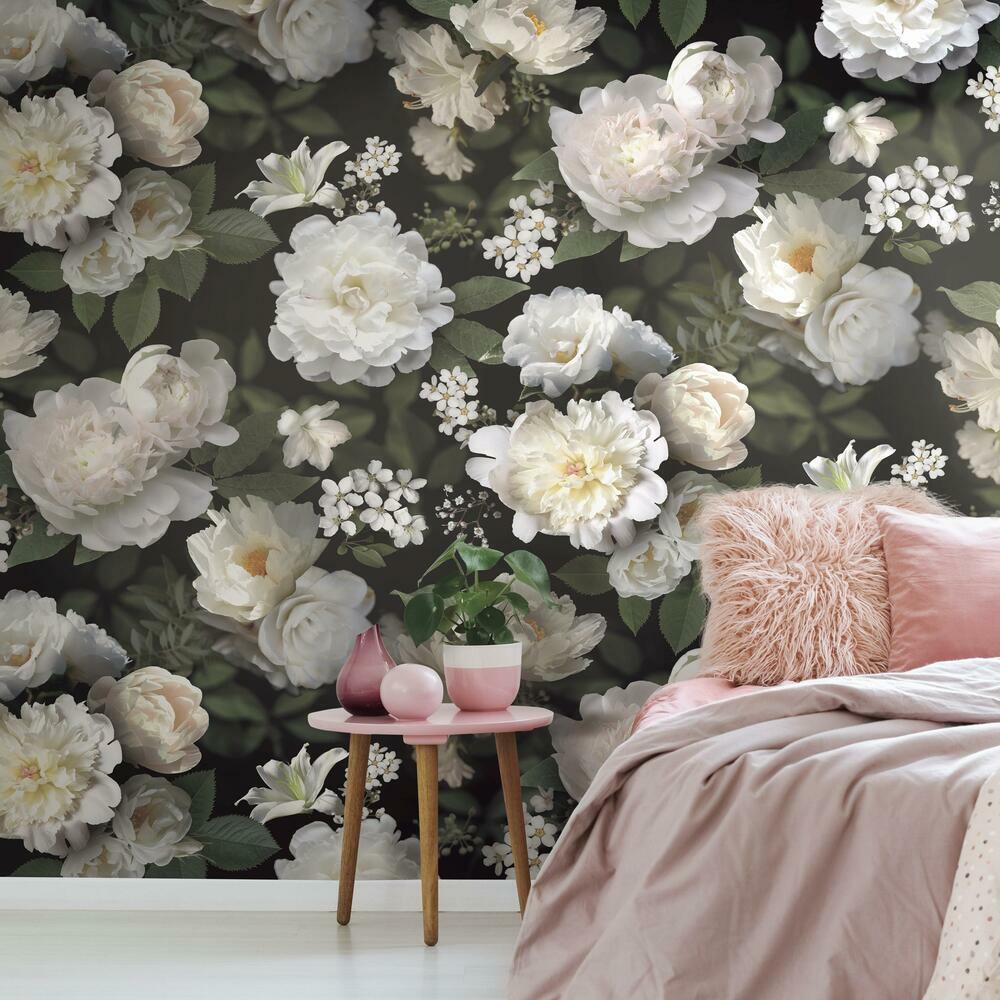 Black Photographic Floral Peel and Stick Mural Wall Murals RoomMates   