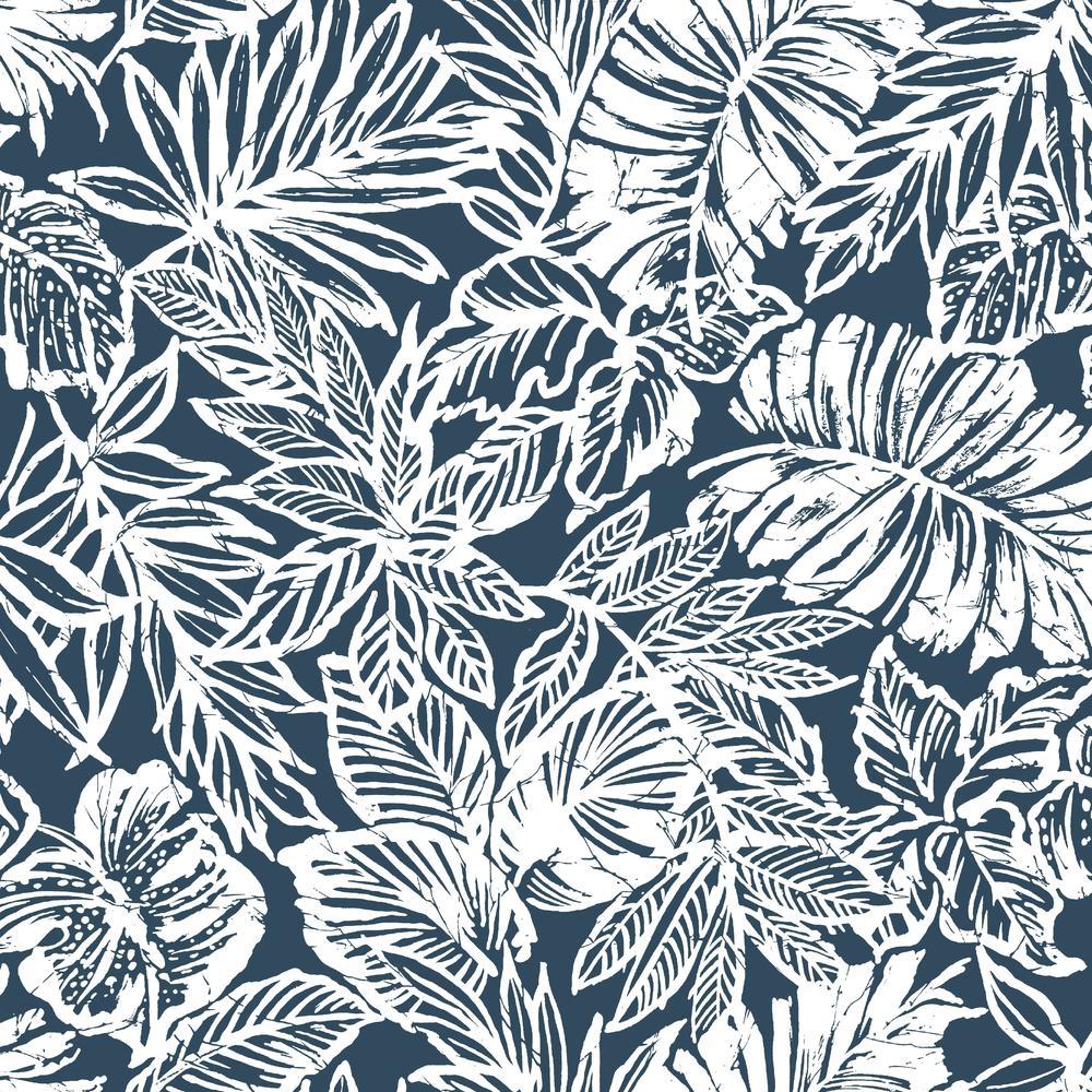 Tropical Leaf Peel and Stick Wallpaper Peel and Stick Wallpaper RoomMates Roll Blue 